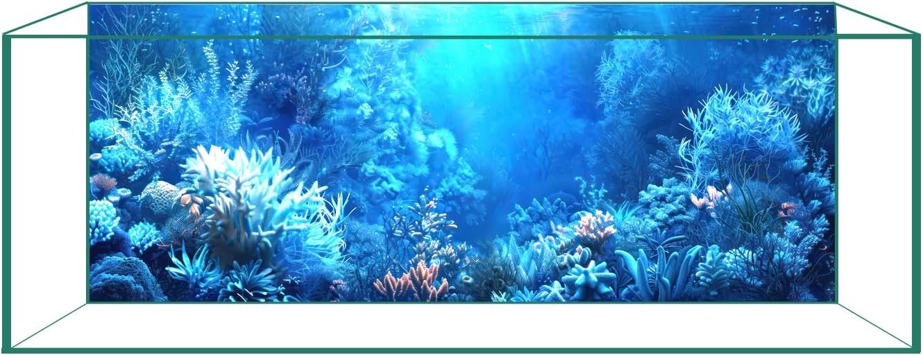 Aquarium Background Film, Static Cling, Glue-Free, Blue Ocean 11.8″H×23.6″W