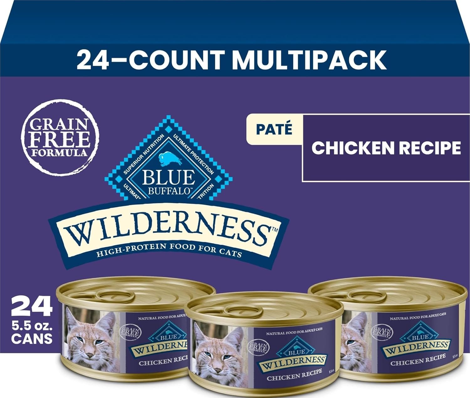 Blue Buffalo Wilderness Chicken Paté Adult Wet Cat Food, 5.5 oz, 24 ct