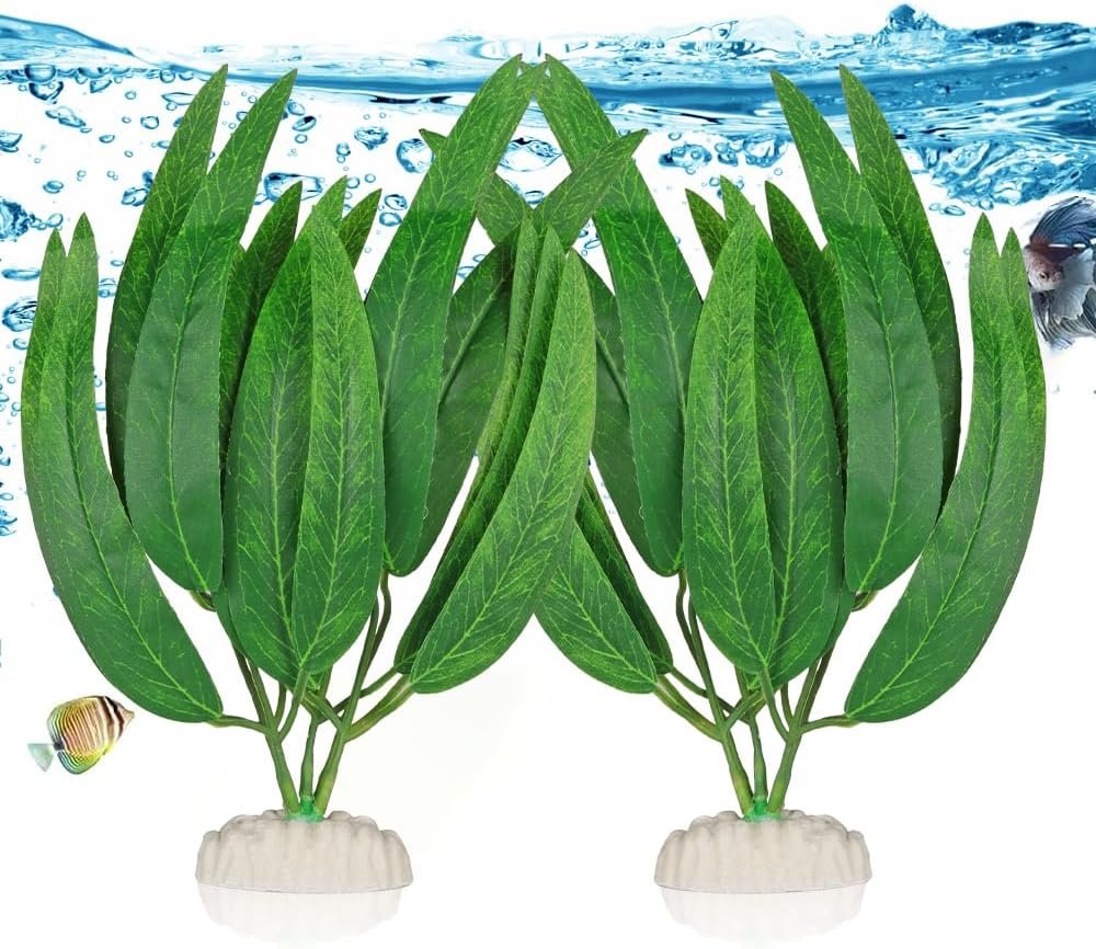 2Pcs Artificial Aquatic Plants Set – Lifelike Silk Fabric Leaves for Aquarium Decoration, Easy to Maintain, Vibrant Underwater Garden (Green)