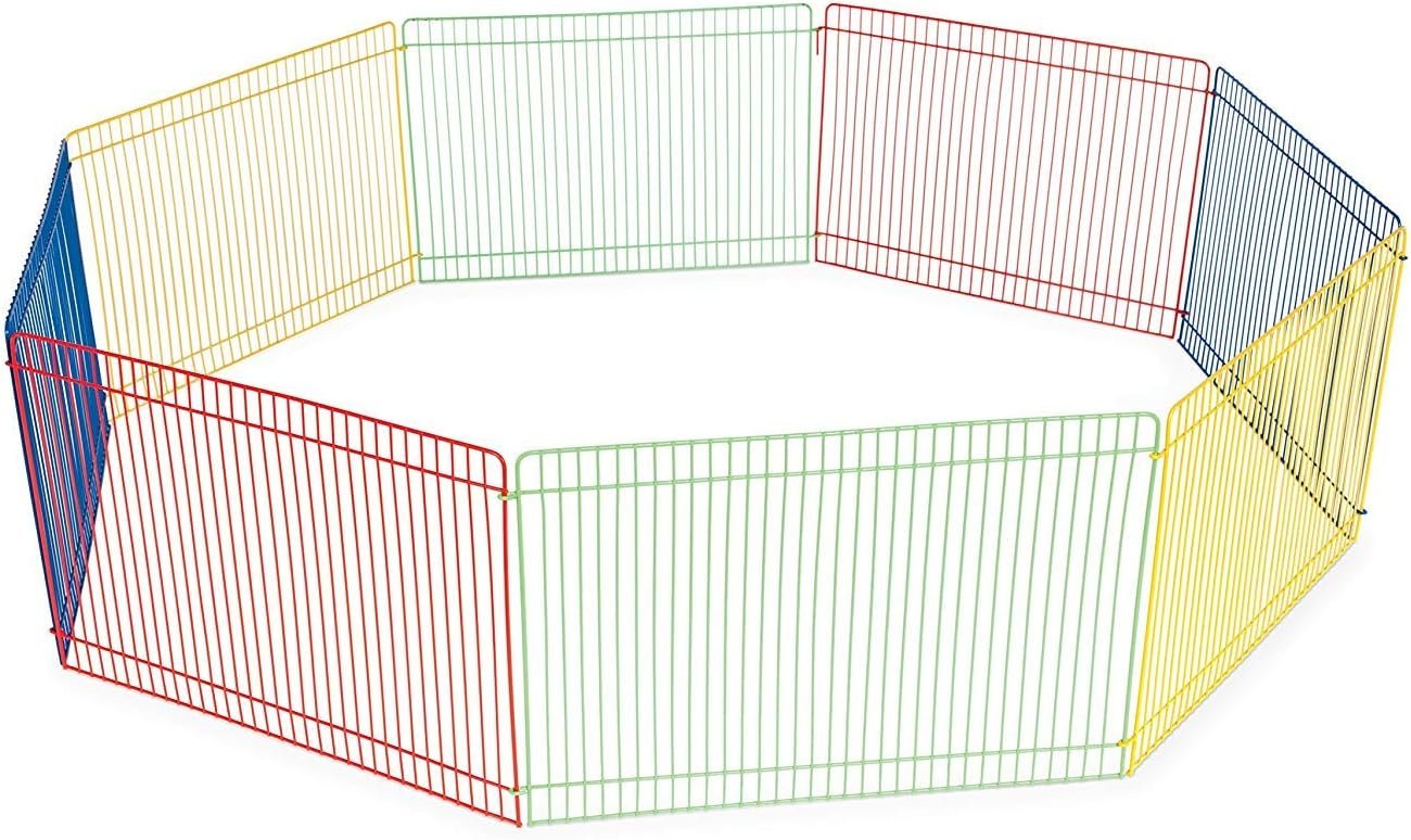 Prevue Pet Products Multi-Color Small Animal Playpen, Enclosed Pet Fence for Small Animals, Expandable Barrier Panels for Indoor or Outdoor Pet Activity | Small Animal Pen for Rabbits, Guinea Pigs, Hamsters, Tortoises, Bunny Enclosure, Easy to Assemble, Indoor & Outdoor Play