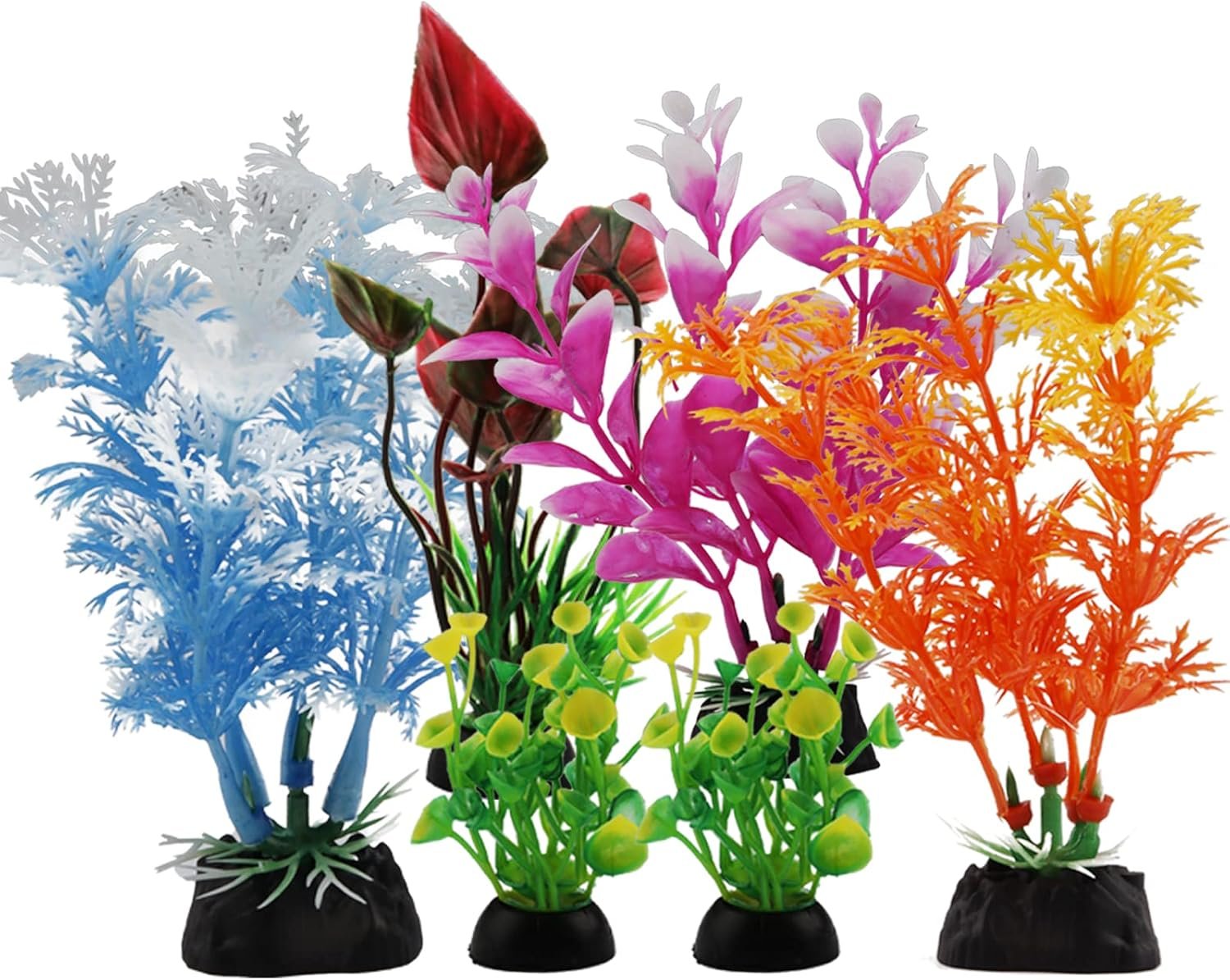 Aquarium Decorations – 6pcs Colorful Fish Tank Plants, Plastic Accessories for Mini Aquariums