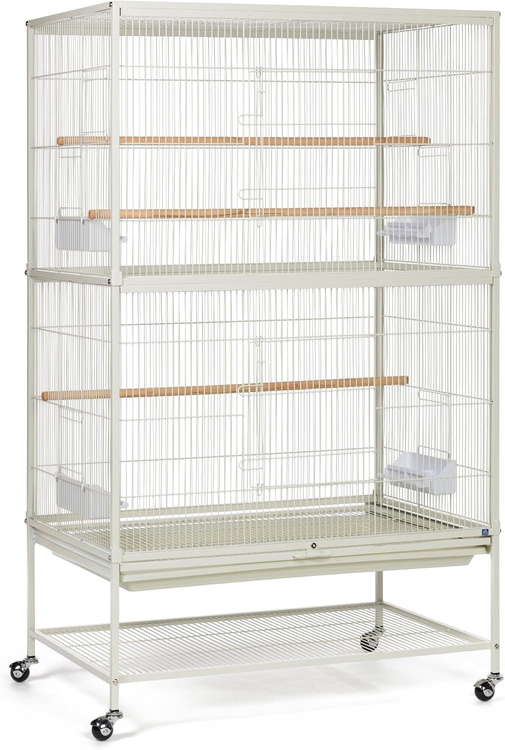 Prevue Pet Products Wrought Iron Bird Flight Cage w/Wheels- L, Chalk White | Large Birdcage for Parakeets, Canaries, Finches, Cockatiels, Lovebirds, Green Cheeks, Metal Standing Birdcage