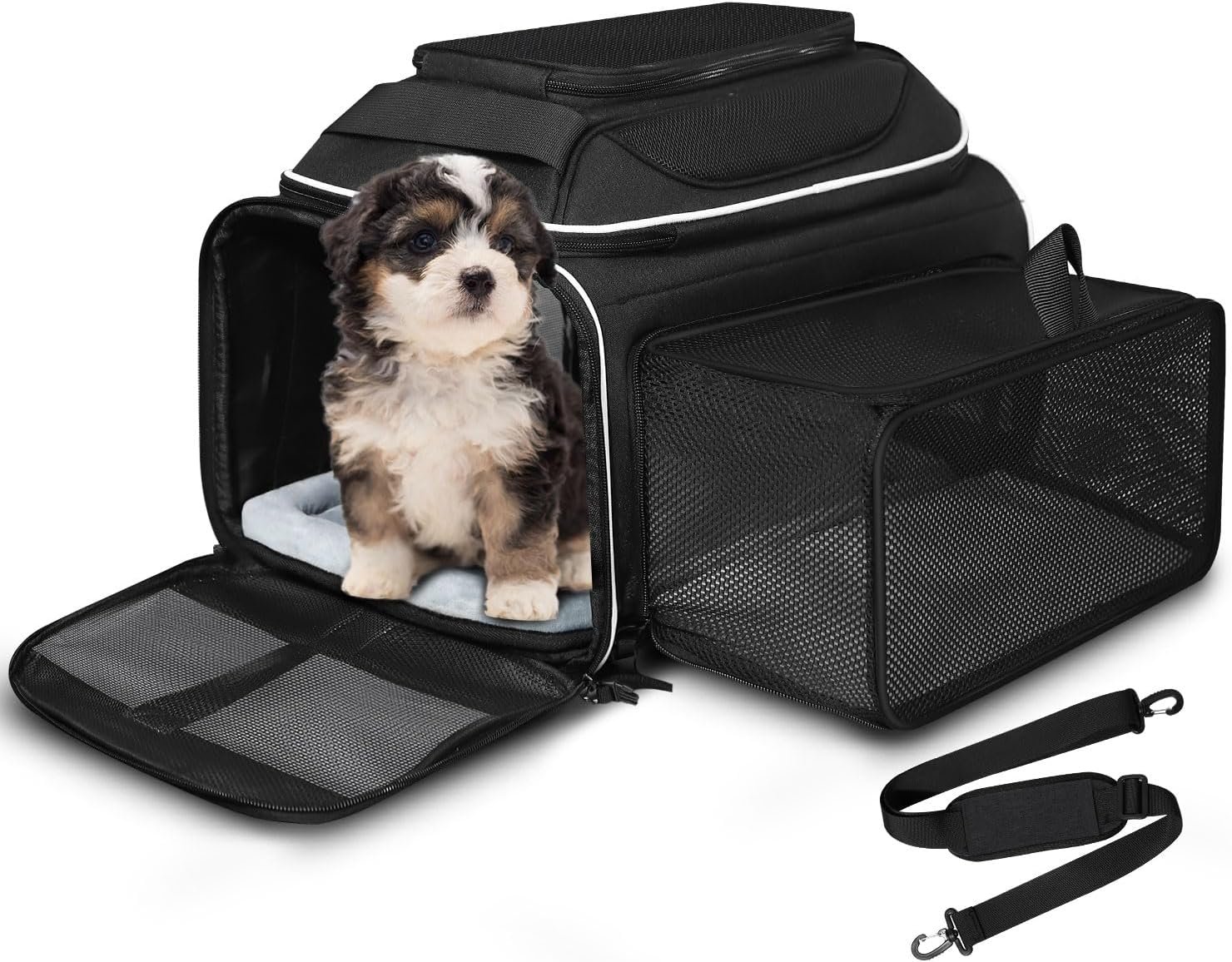 Petskd Top and Side Expandable Small Pet Carrier Airline Approved, Black