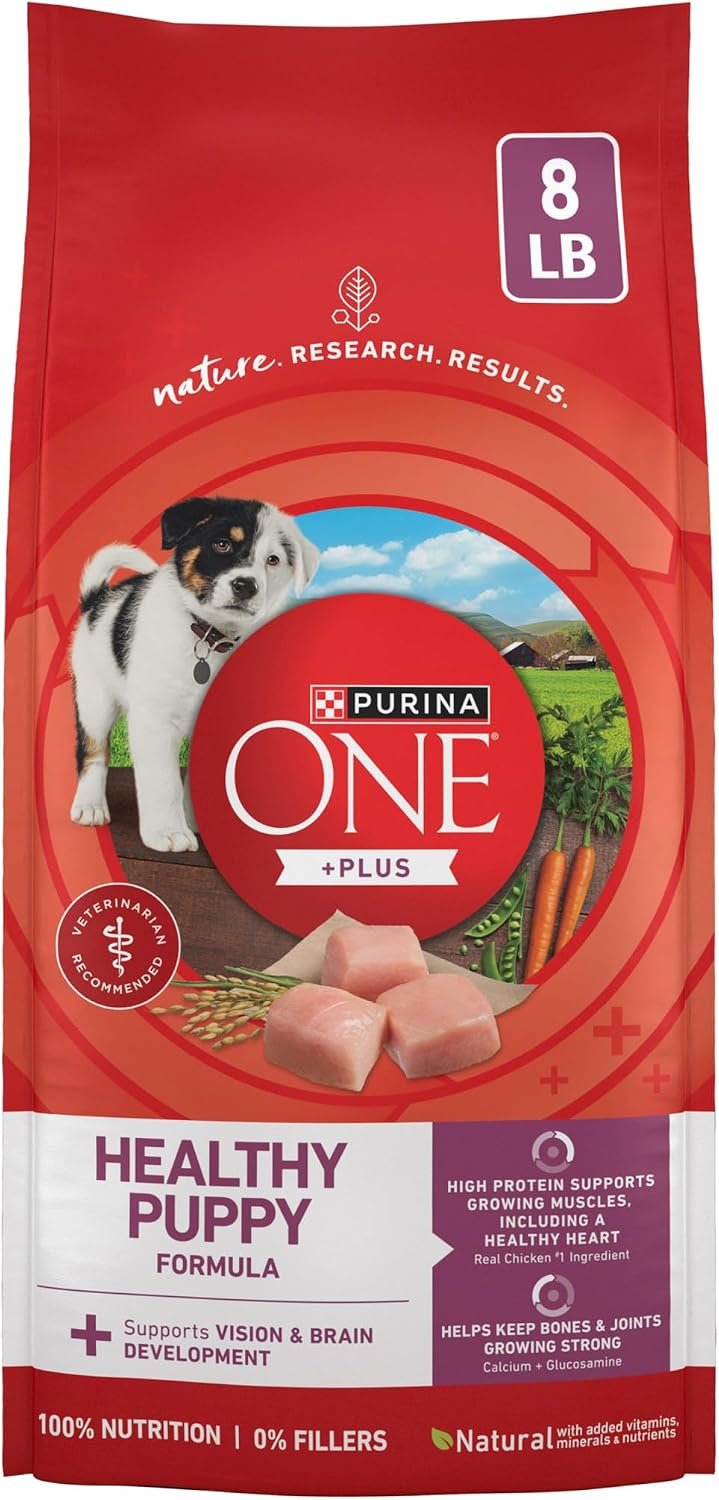 Purina ONE Plus Healthy Puppy Dry Food, Chicken, 8 lb Bag | High protein dog food for puppies, real chicken, DHA to support vision and brain development, antioxidants for immune support
