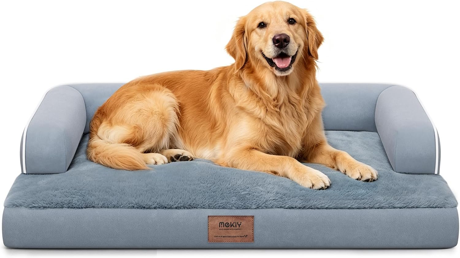 MEKIY Orthopedic Washable Dog Bed with Bolster for Medium to Large Dogs | Pillow Support for Neck Relief, Egg Crate Foam, Waterproof Liner, Anti-Slip Bottom, Removable Bolster Cover, 36 x 27 Inch