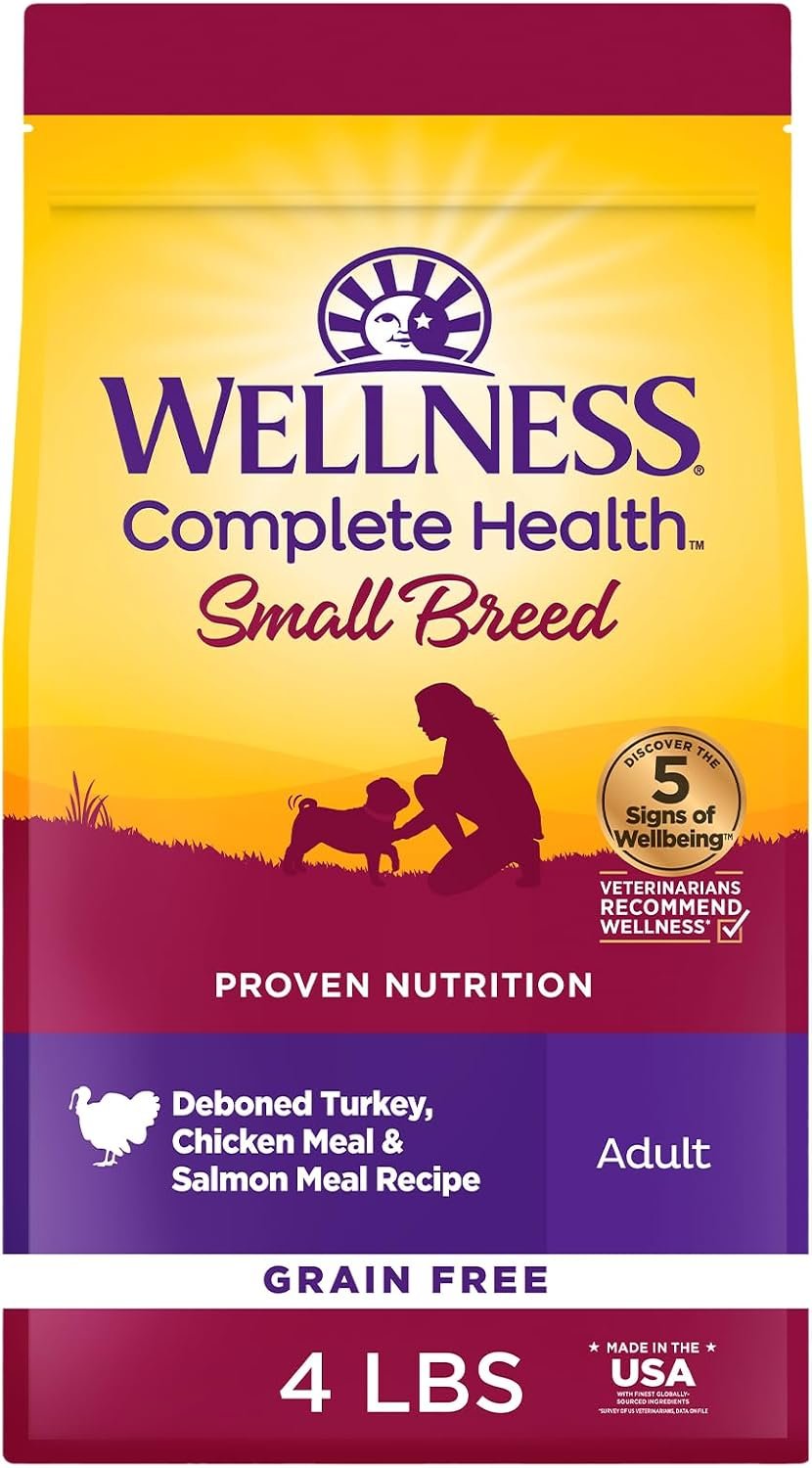 Wellness Complete Health Small Breed Adult Dry Dog Food, Grain Free Kibble, Chicken and Salmon Recipe, 4 lb Bag