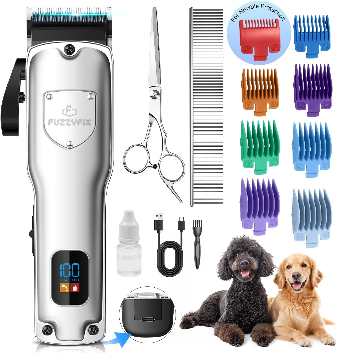 Dog Clippers for Grooming Stainless Steel Blade for Thick Coats | Professional Low Noise Cordless Dog Grooming Clippers Supplies Kit Rechargeable Pet Heavy Hair Trimmer for Dogs Cats Pet