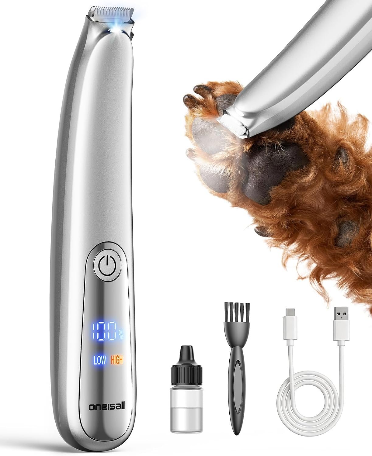 oneisall Dog Paw Trimmer with LED Light & Skin-Friendly Curved Blade