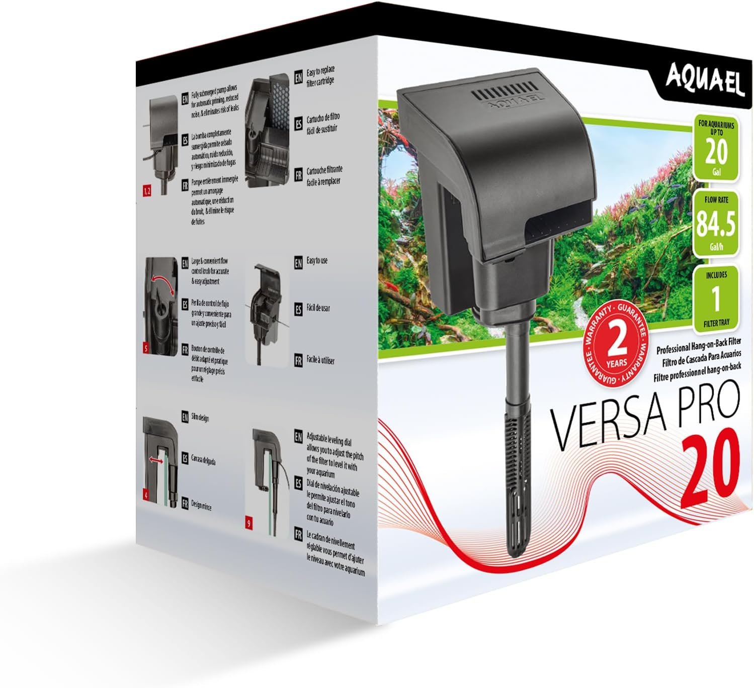 Aquael Versa Pro 20 Power Filter – Hang On Back Filter for Aquariums