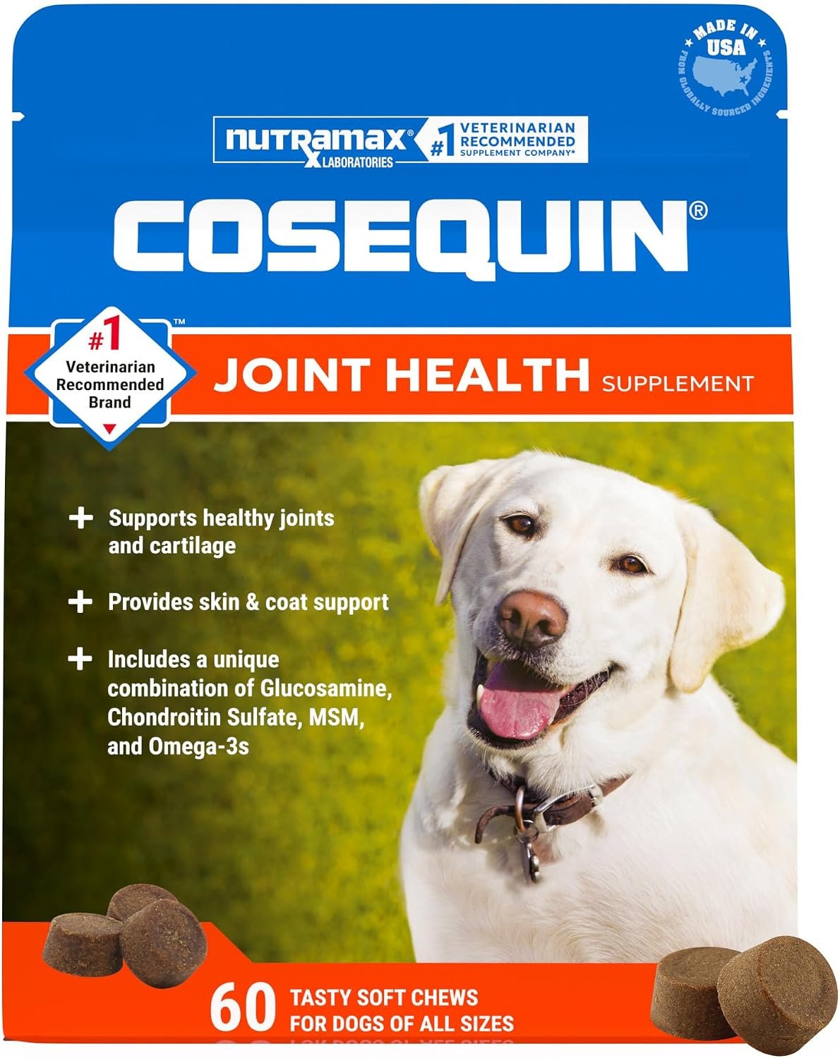 Nutramax Cosequin Dog Joint Supplement, Skin & Coat, Soft Chews, 60ct