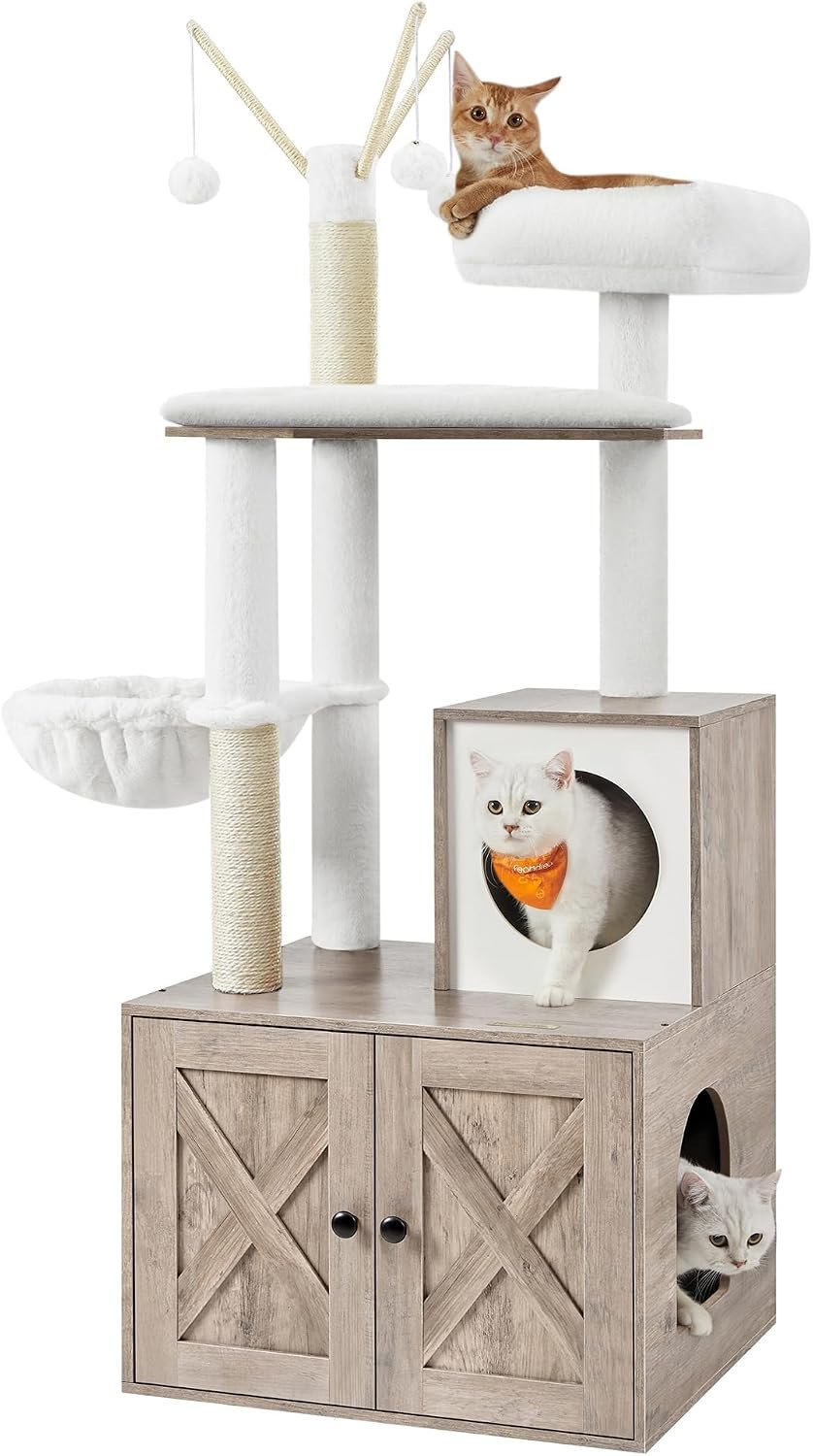 Feandrea Cat Tree with Litter Box Enclosure, 59-Inch, 2-in-1 Condo