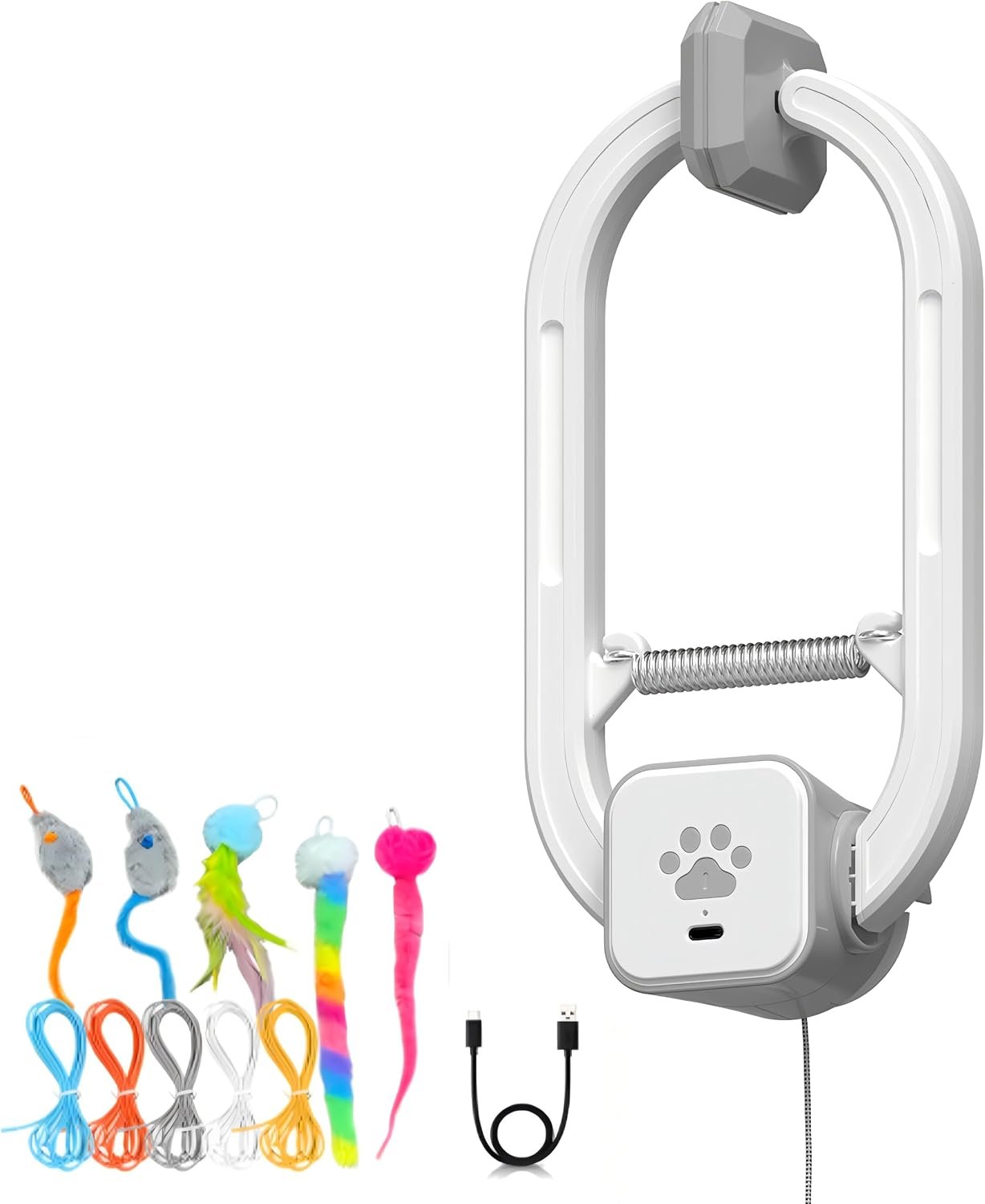 Interactive cat toy, Electric cat teaser, Door clip, 2 Motion modes,Gray | 360° Rotation • Random Jumping • Type-C Rechargeable • Door Clip Design • For Indoor Cats,Cat door toy
