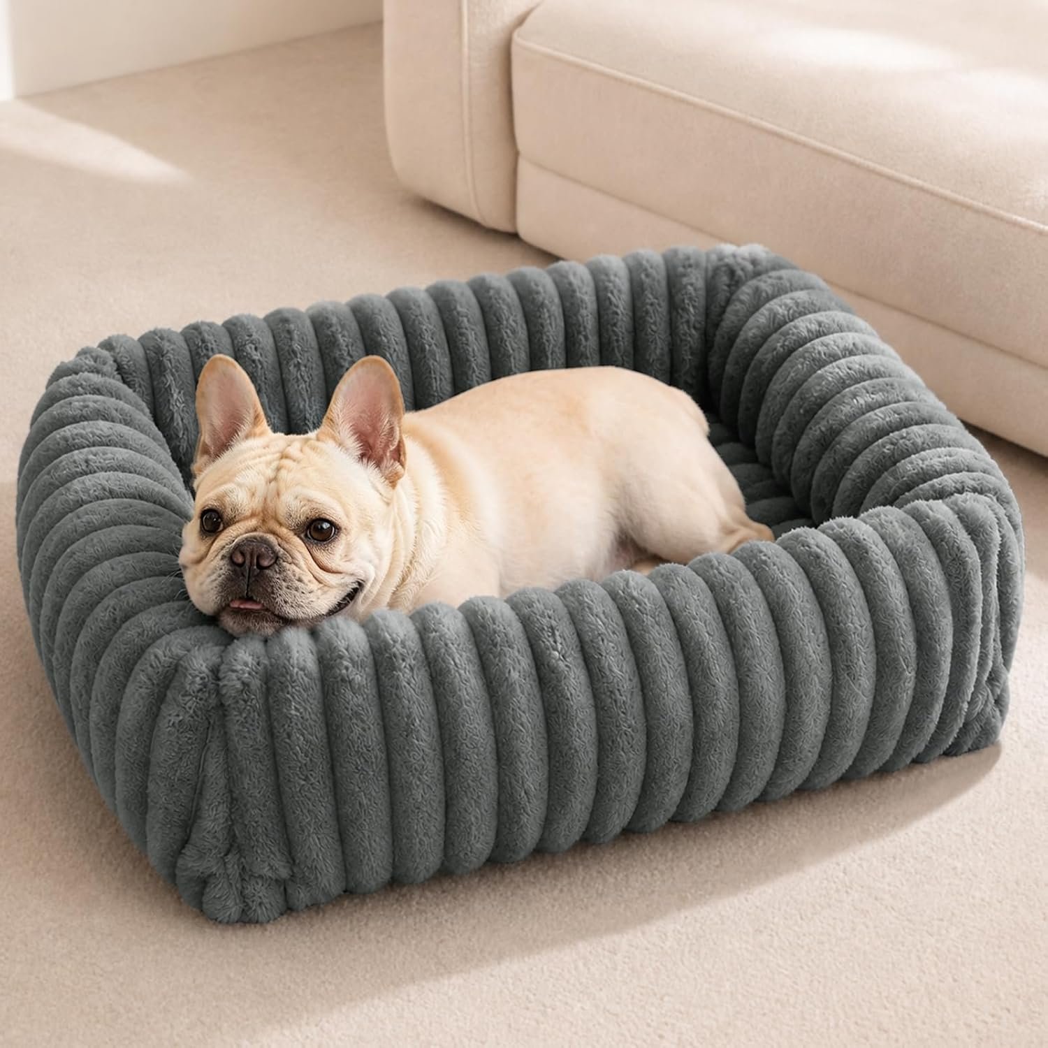 FURTIME Washable Dog Bed for Small Dogs, Cat Beds for Indoor Cats, 20″ | Soft Puppy Bed, Orthopedic Rectangle Calming Corduroy Pet Beds with Removable Cover, Non-Slip Bottom, Grey, Up to 12 Lb