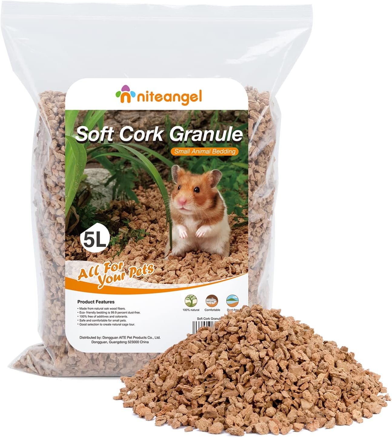 Niteangel Natural Coco/Cork Hamster Bedding: 5L Absorb Odors & Low Dust