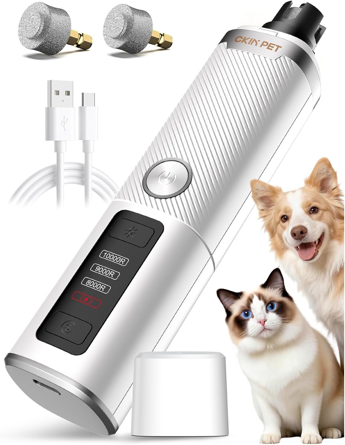 Dog Nail Grinder Whisper Quiet & Safe for Sensitive Dogs and Cats | Low Vibration Pet Nail Trimmers, 3-Speed, LED Lights, 8 Hours Runtime, Rechargeable Ergonomic Grooming for All Sizes & Breeds