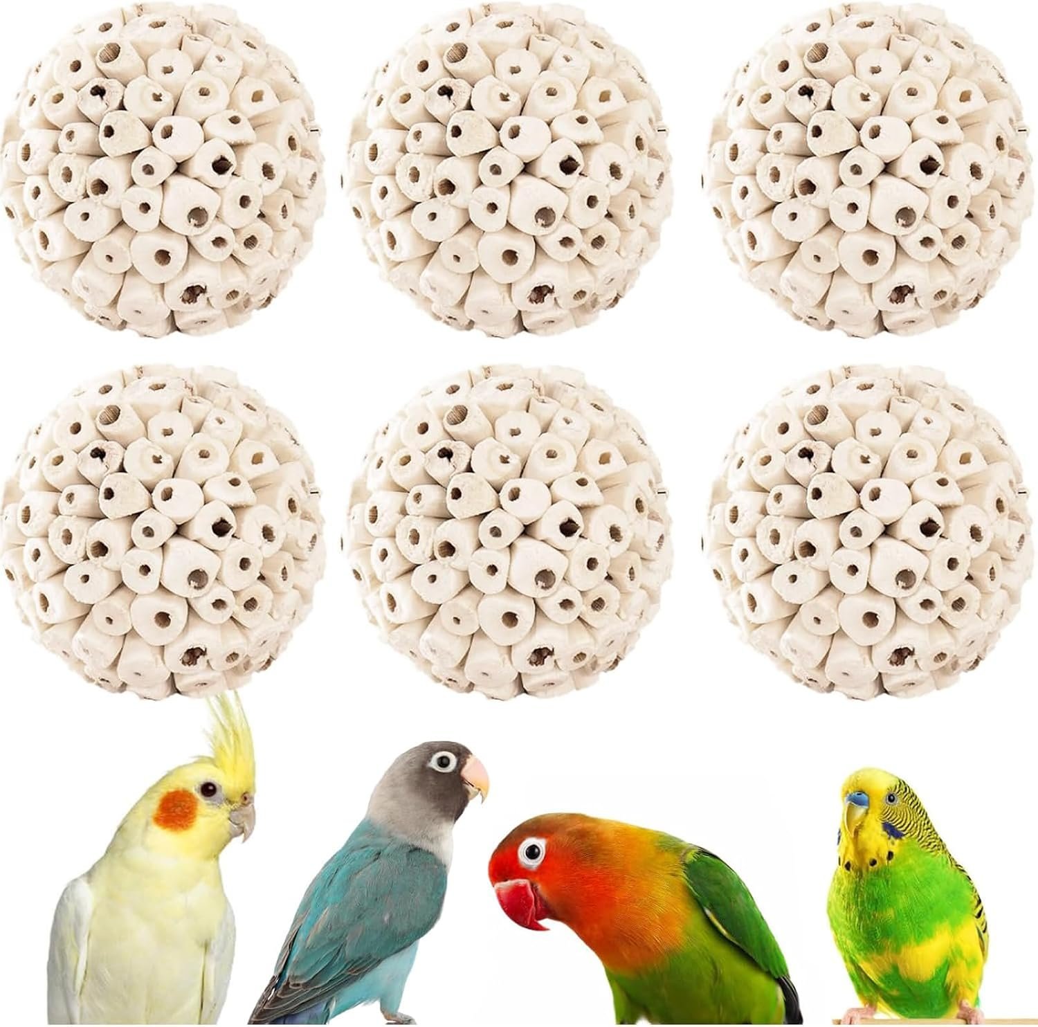 Bird Toys Sola Balls 2.36” – 6PCS, Bird Foraging Toy, Soft Sola Atta Ball, Parrot Chew Shred Toy for Sharpening Claws and Beaks for Cockatiel, Parakeets, Conure, Love Birds, Budgie and Small Birds