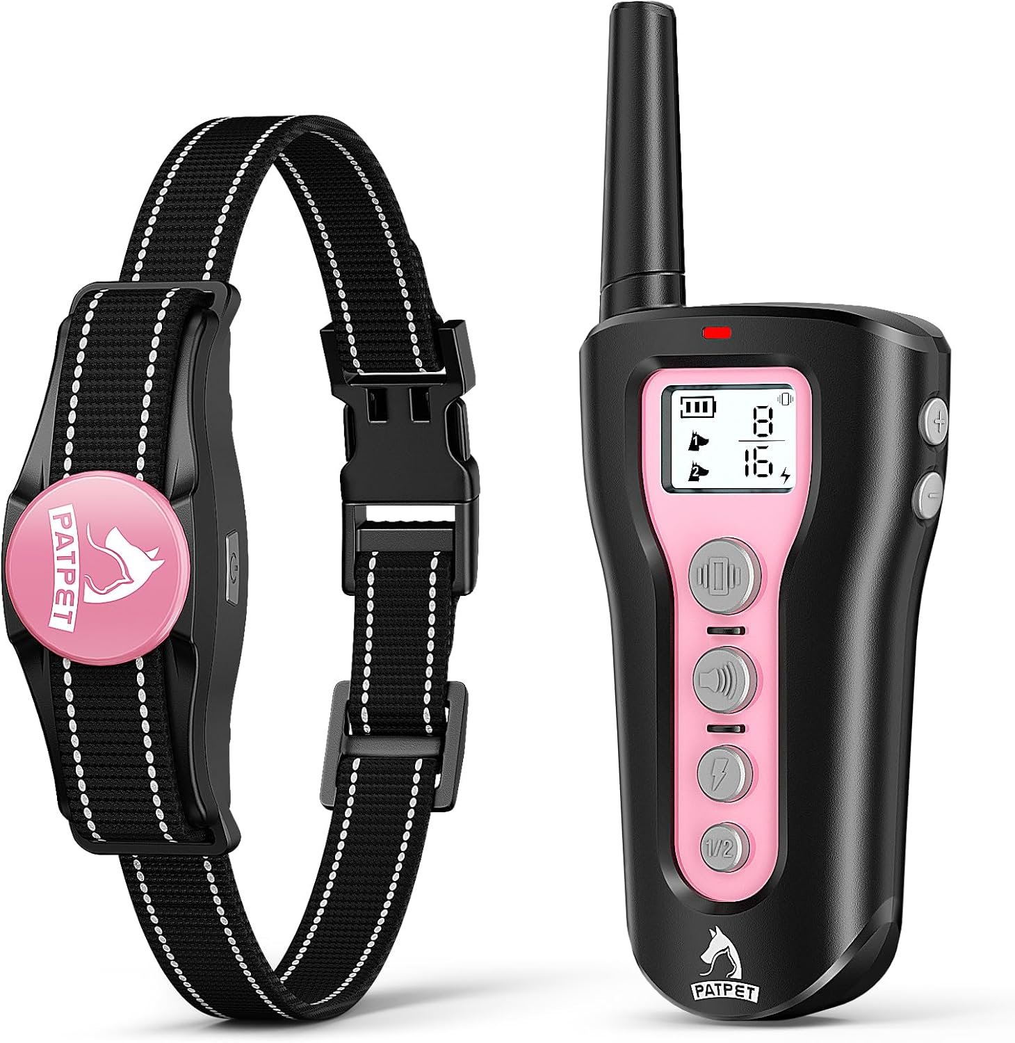 PATPET Dog Shock Collar – Rechargeable Dog Training Collar with Remote for Medium Large Dogs, 3 Training Modes (Beep/Vibration/Shock) IPX7 Waterproof 1000Ft Electric Dog Collar (Pink)