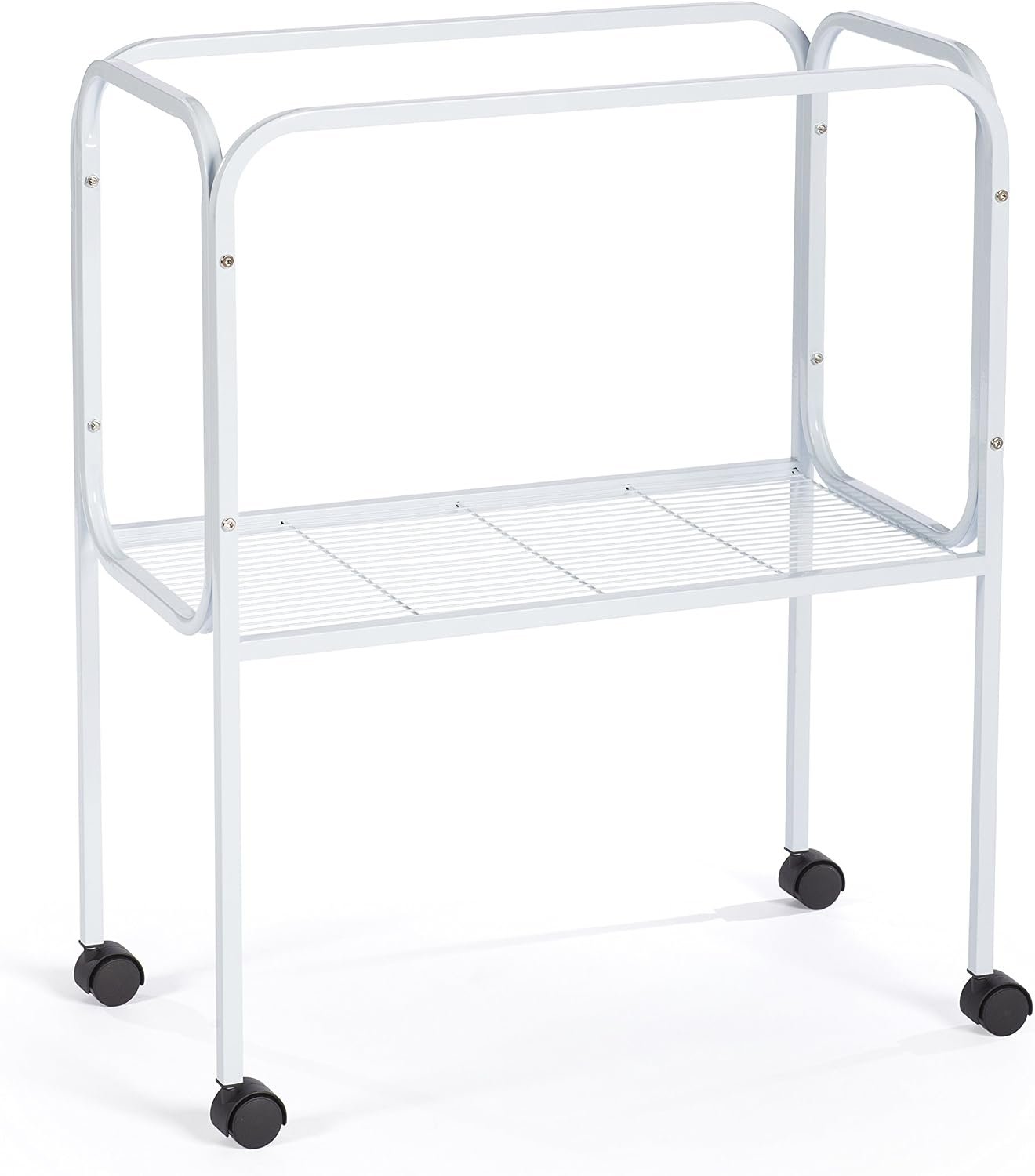 Prevue Pet Products Bird Cage Stand with Shelf – Medium Metal Cage Stand with Rolling Wheels, Mid‑Height for Cage Accessories, Toys, and Storage – White