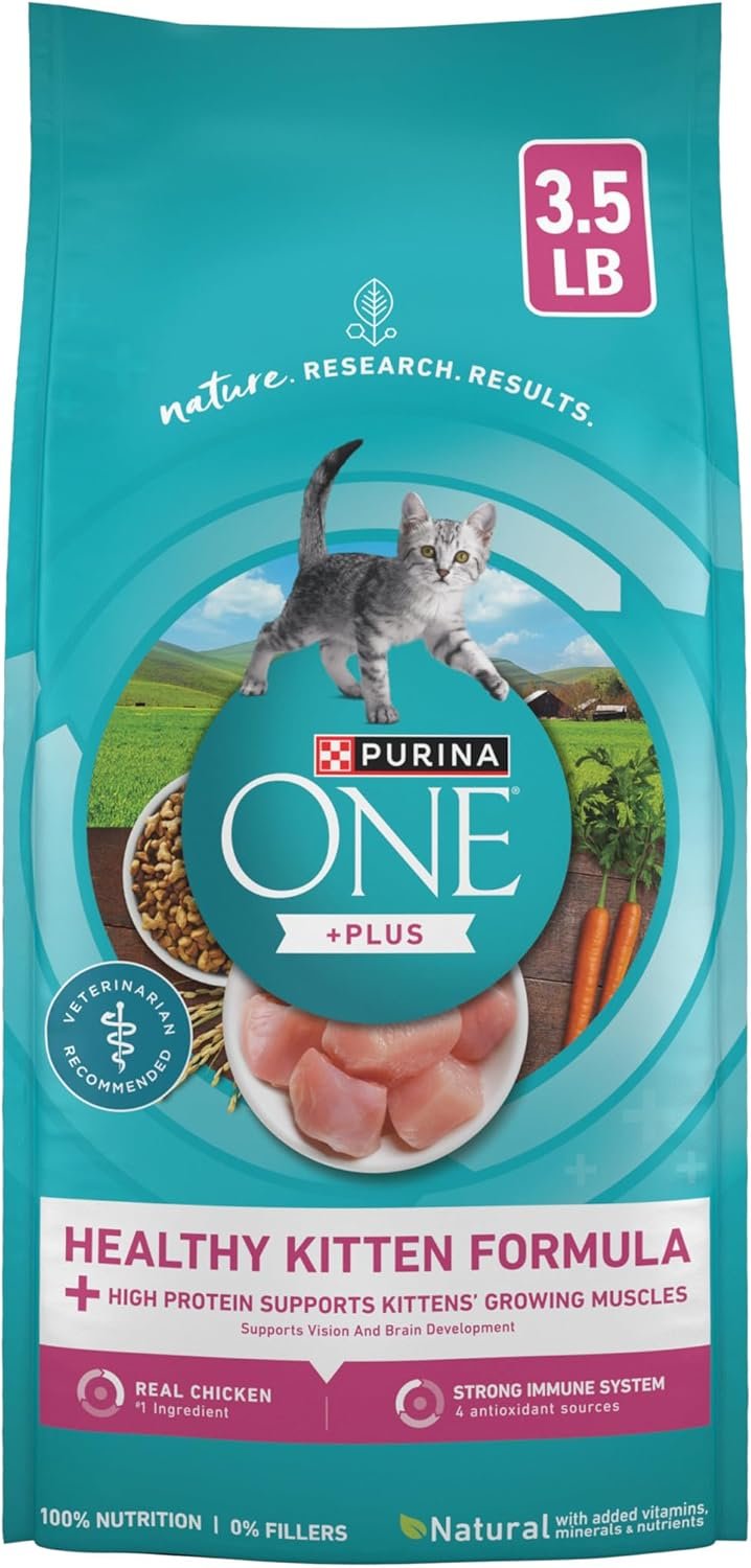 Purina ONE High Protein Natural Kitten Dry Cat Food, 3.5 lb Bag | Made with real chicken and DHA to support brain development and a healthy immune system for growing kittens.