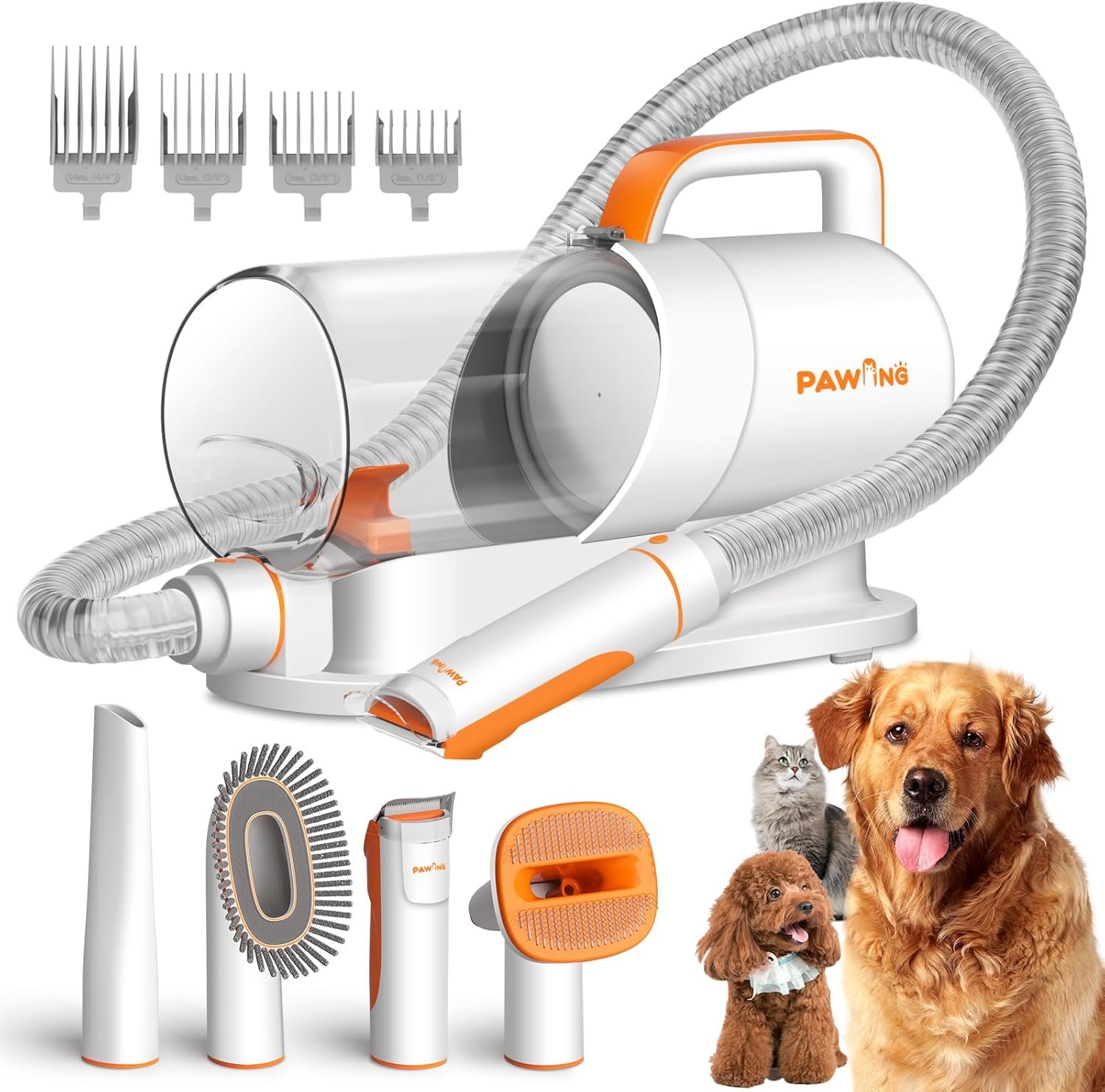 PAWING Dog Grooming Vacuum, All-in-1 Professional Deshedding Tools for Dogs & Cats – Low Noise Dogs Vacuum Cleaner with 2L Large Capacity Dust Cup for Shedding Pet Hair
