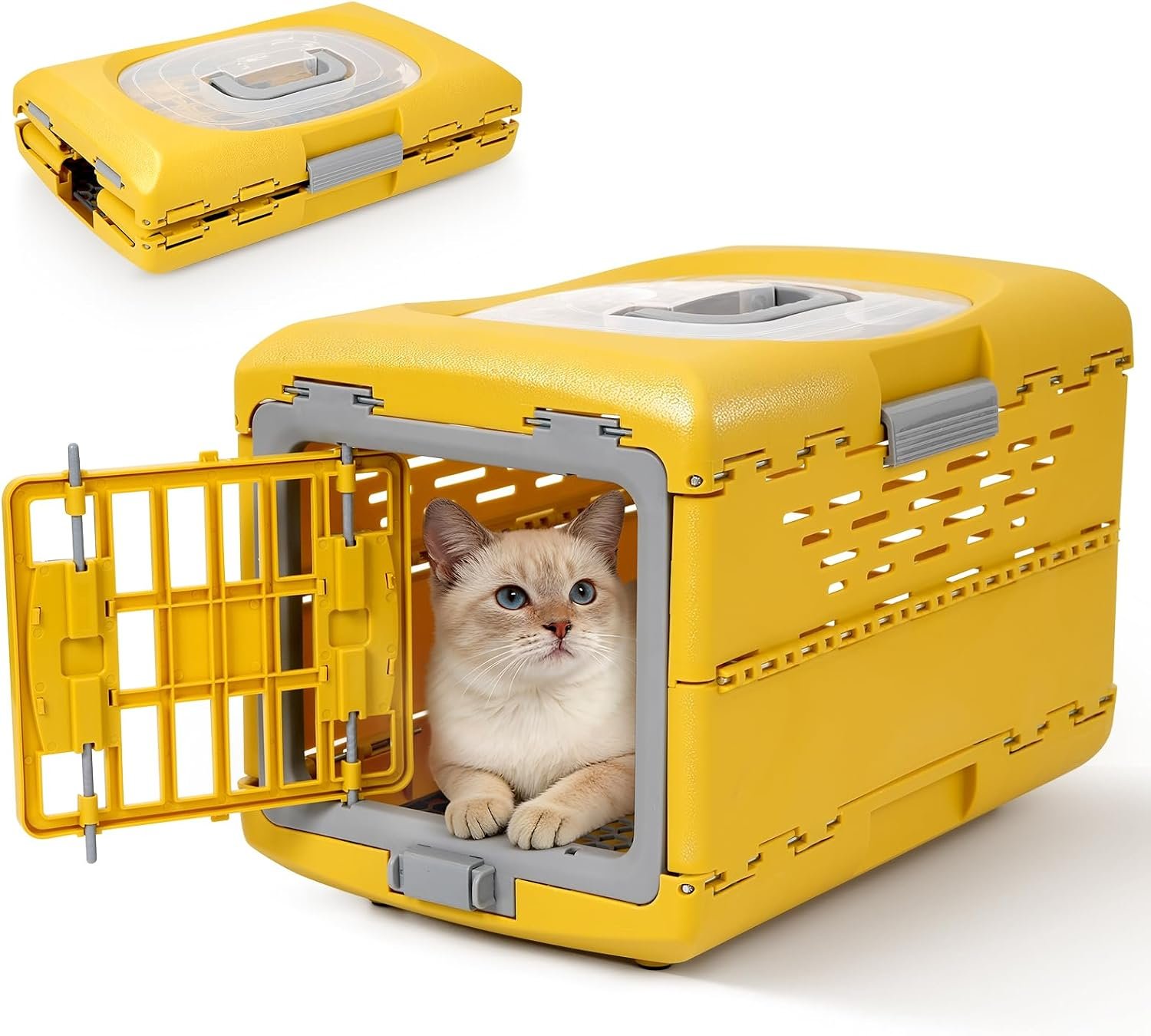 Collapsible Pet Carrier for Cat, Plastic Cat Carrier Hard for Travel | 360° Airflow, Secure Lock, Pet Crate Up to 13 LBS, Fit for Camping & Vet Visits, 18.9″ L x 11.8″ W x 12.6″ H