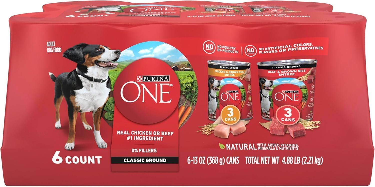Purina ONE Wet Dog Food Variety Pack, Classic Ground, (6) 13 oz Cans