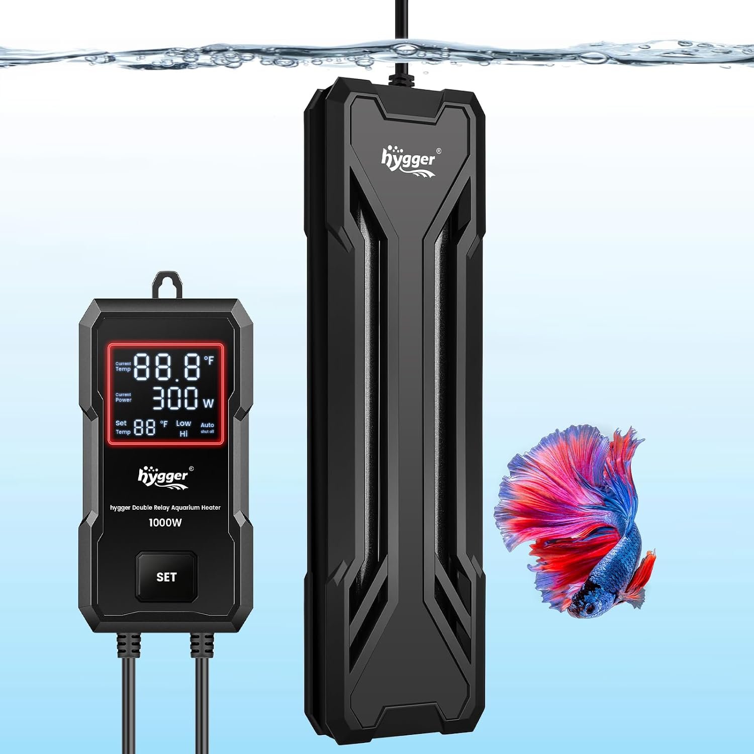 hygger 1000W Aquarium Heater, Upgraded Submersible Fish Tank Heater | Dual Protection System & LED Digital Display, Automatic Power-Off Function, for 130-260 Gal Freshwater and Saltwater Tank