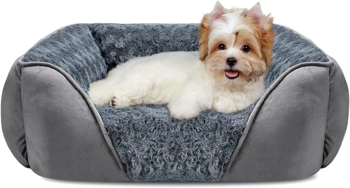 Rectangle Washable Orthopedic Dog Bed for Small, Medium and Large Dogs, Soft Calming, Sleeping Puppy Bed Durable Pet Cuddler with Anti-Slip Bottom, S (20″x19″x6″)