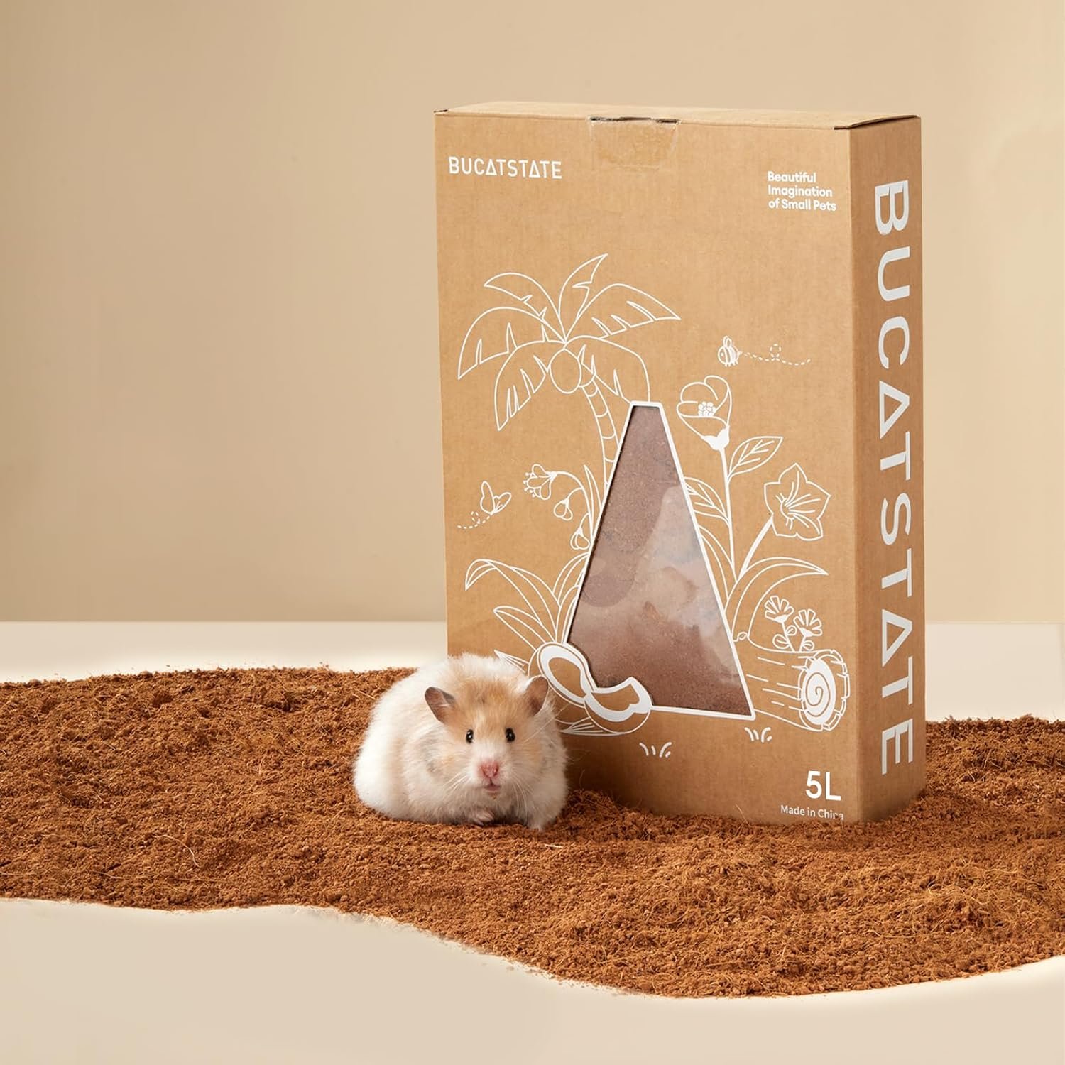 BUCATSTATE 5L Natural Coco Fiber Hamster Bedding | Soft Natural Coco Fiber Substrate for Small Pets & Dwarf Syrian Hamsters, Gerbils, Mice, Low-dust Hamster Hamsters