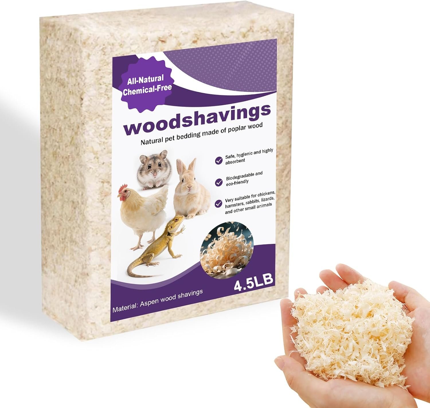 Natural Aspen Shavings Pet Bedding, 4.5 lb,for Small Animals | Low-dust, ultra-absorbent aspen bedding with no added chemicals for hamsters, rabbits, gerbils and small pets.