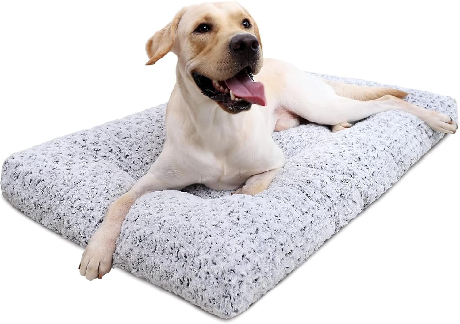 KSIIA Washable Dog Bed Medium Size Dog Crate Bed Plush Pet Mat 35″x23″ Gray | Deluxe Plush Comfy Kennel Pad, Anti-Slip Bottom,Deep Sleeping Mat for Medium Dogs,Machine Washable for Easy Cleaning