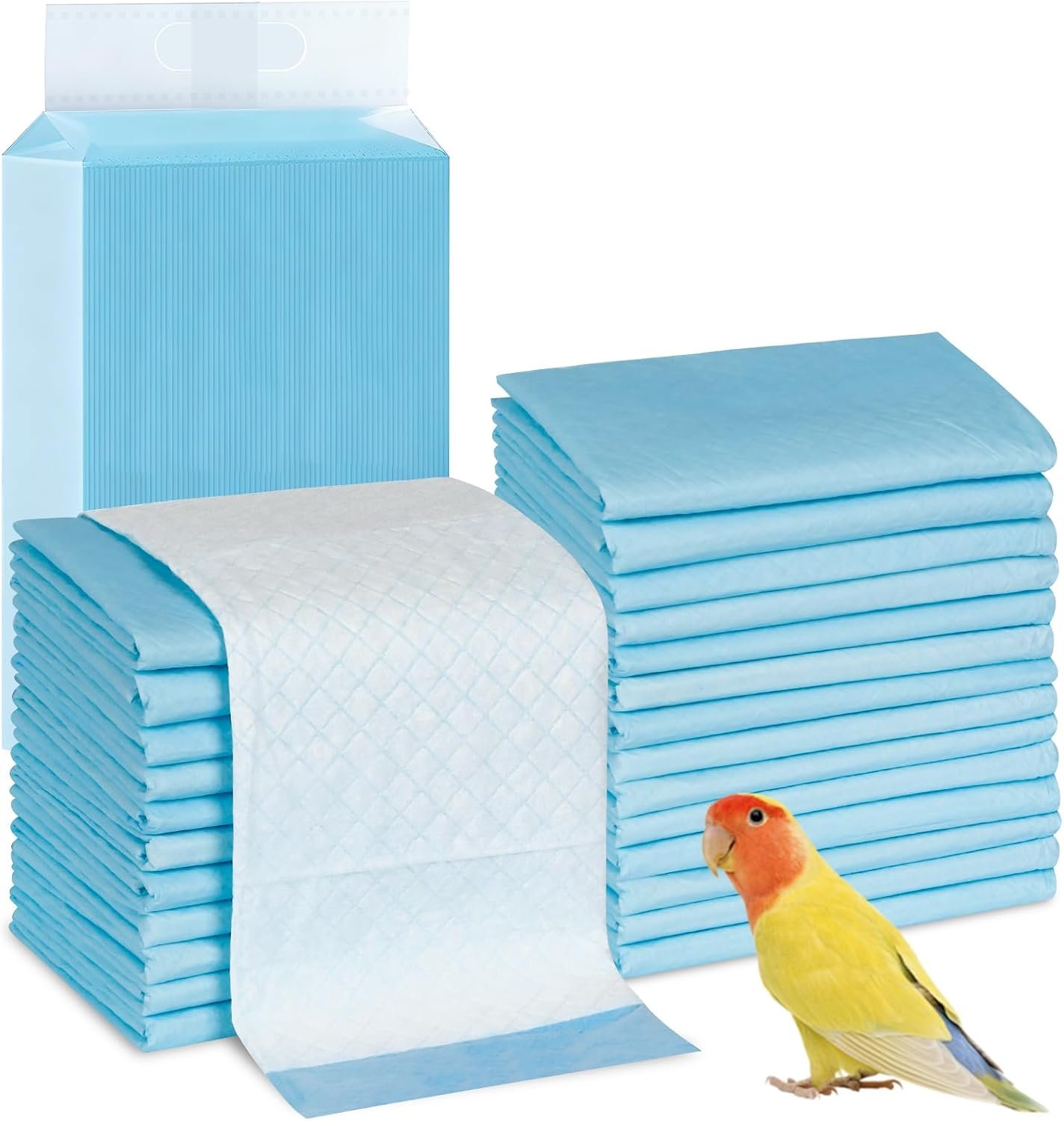 Pawfly 40 Sheets Disposable Bird Cage Liners, 23.6″ x 23.6″, Super Absorbent Leak-Proof Bird Cage Paper Liners Cuttable Birdcage Liners Parakeet Cage Liners Cushion Pad Mat Accessories for Pet Animals