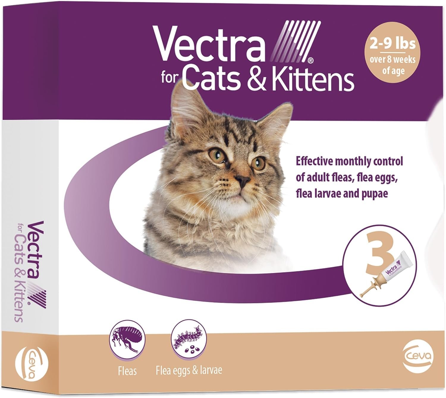 Vectra for Cats & Kittens Flea Treatment & Prevention for Small Cats (2-9 lbs.) 3-Month Supply | No Prescription Required, Easy to Apply Topical Flea Prevention, Quick Drying