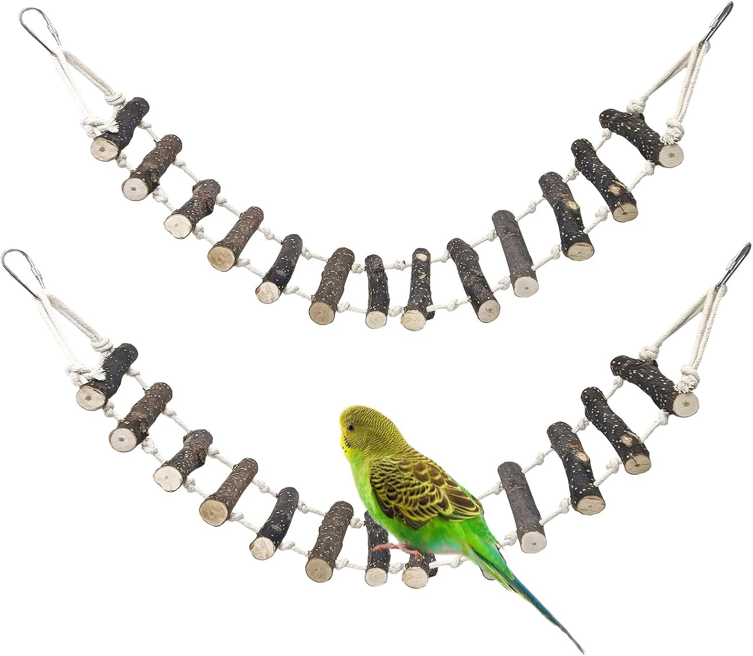 BNOSDM Birds Rope Ladder Toy 2Pcs Wooden Bird Hanging Ladders Pet Climbing Ladder Swing Parakeet Cage Accessories Suit for Budgie, Lovebird, Conure, Cockatoo, Finch