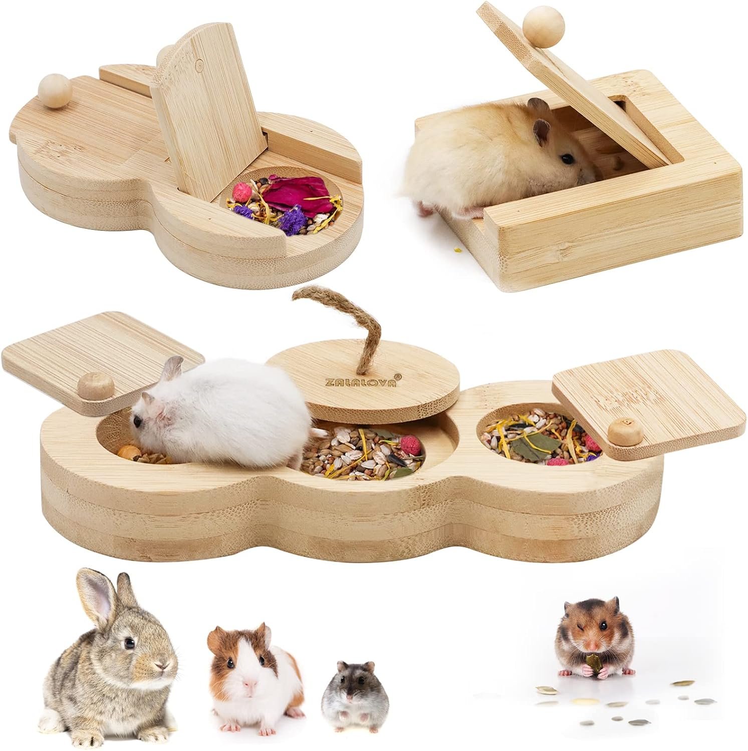 3 Pcs Hamster & Guinea Pig Foraging Toys, Bamboo Enrichment Toy Set | Interactive Treat Hide Toy for Rabbit, Rat, Bunny, Chinchilla & Small Animals, Pet Puzzle Game for Enrichment