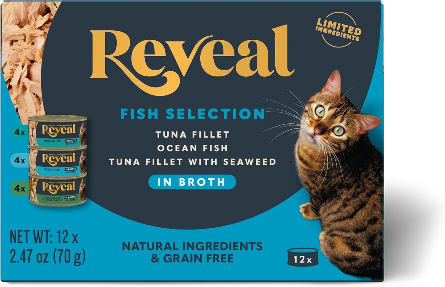 Reveal Fish Variety in Broth Wet Cat Food, 3-Flavor 12-Pack 2.47 oz Cans