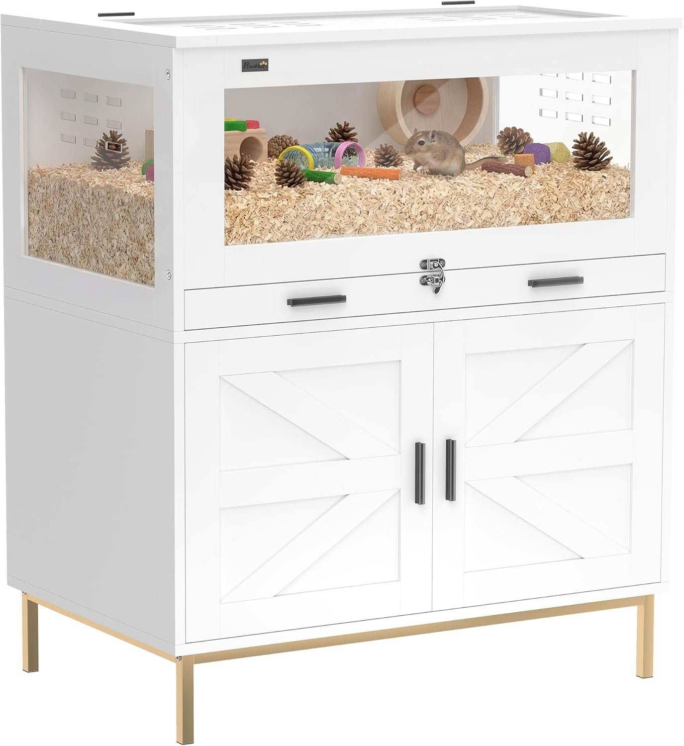 PawHut Hamster Cage with Storage Cabinet for Bunny Rat 30″ x 19.5″ x 36″