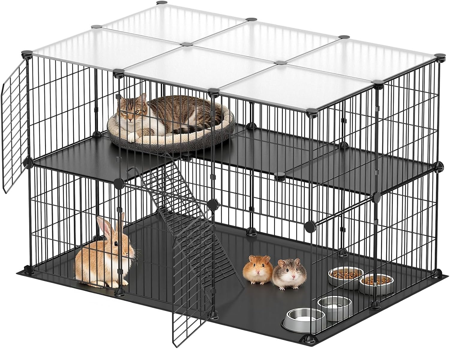 XiaZ Small Animal Playpen with Waterproof PVC Mat and 2 Doors, 35.4″ L x 23.6″ W x 23.6″ H Guinea Pig Cages, 31 Panels C&C Cage for Guinea Pigs,Rabbit,Bunny,Hedgehogs,Chicken Puppy Indoor Outdoor