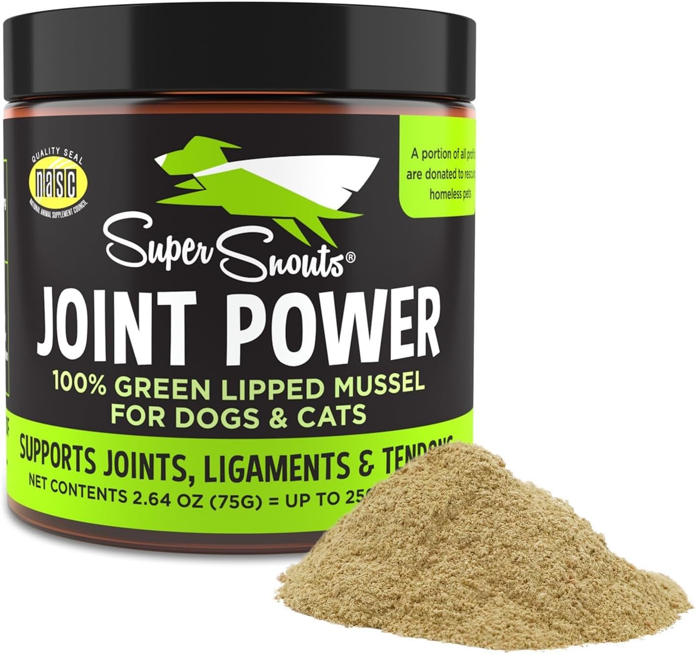 Super Snouts Joint Power Supplement Powder for Dogs & Cats, 2.64 oz Jar | Joint Supplement Powder made with 100% Green Lipped Mussels to Support Joints, Tendons, and Ligaments