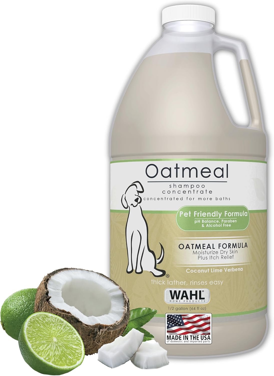 Wahl USA Dry Skin & Itch Relief Pet Shampoo for Dogs – Oatmeal Formula with Coconut Lime Verbena Scent – 64 Oz – Model 821004-050 | Half Gallon Shampoo For Multi-Dog Families, Dry Skin & Itch Relief For Dogs, Oatmeal Formula – Model 821004-050