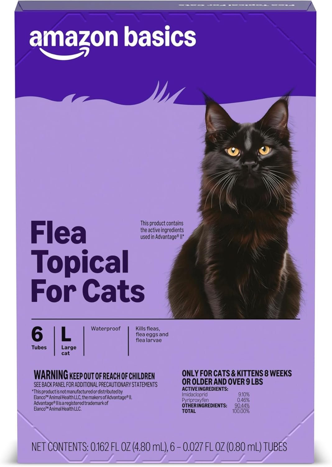 Amazon Basics Preventative Topical Flea Treatment and Prevention for Large Cats (Over 9 Pounds), Kills Fleas Within 12 Hours, 6 Count