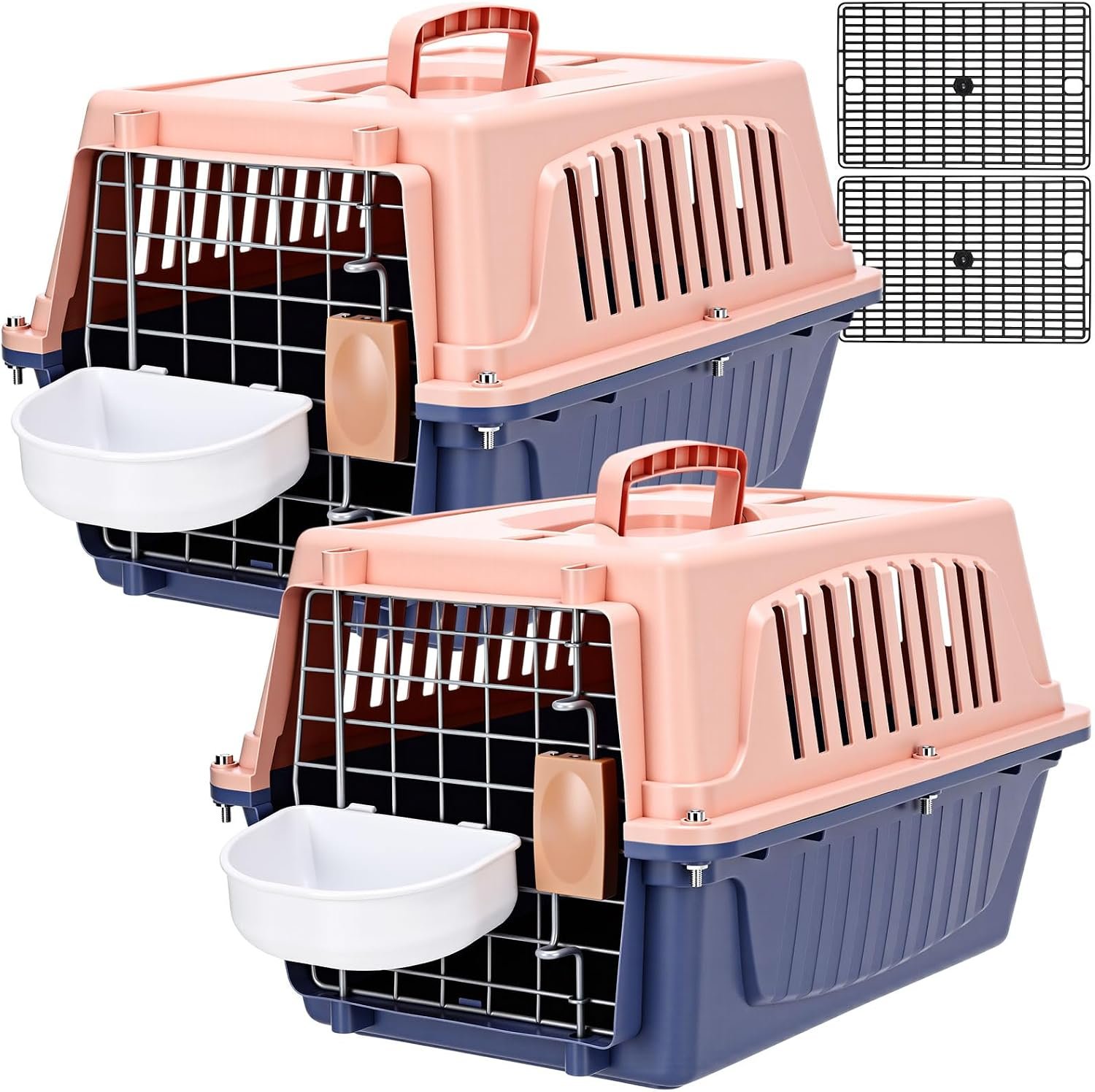 2 Set 18.9″ Pet Carrier for Small Cats and Dogs, Hard Sided Plastic Cat Kennel for Pet with Front Door Security Lock Fully Breathable Travel Crate, up to 13 Lbs(Blue,18.9 x 12.6 x 11.8 Inch)