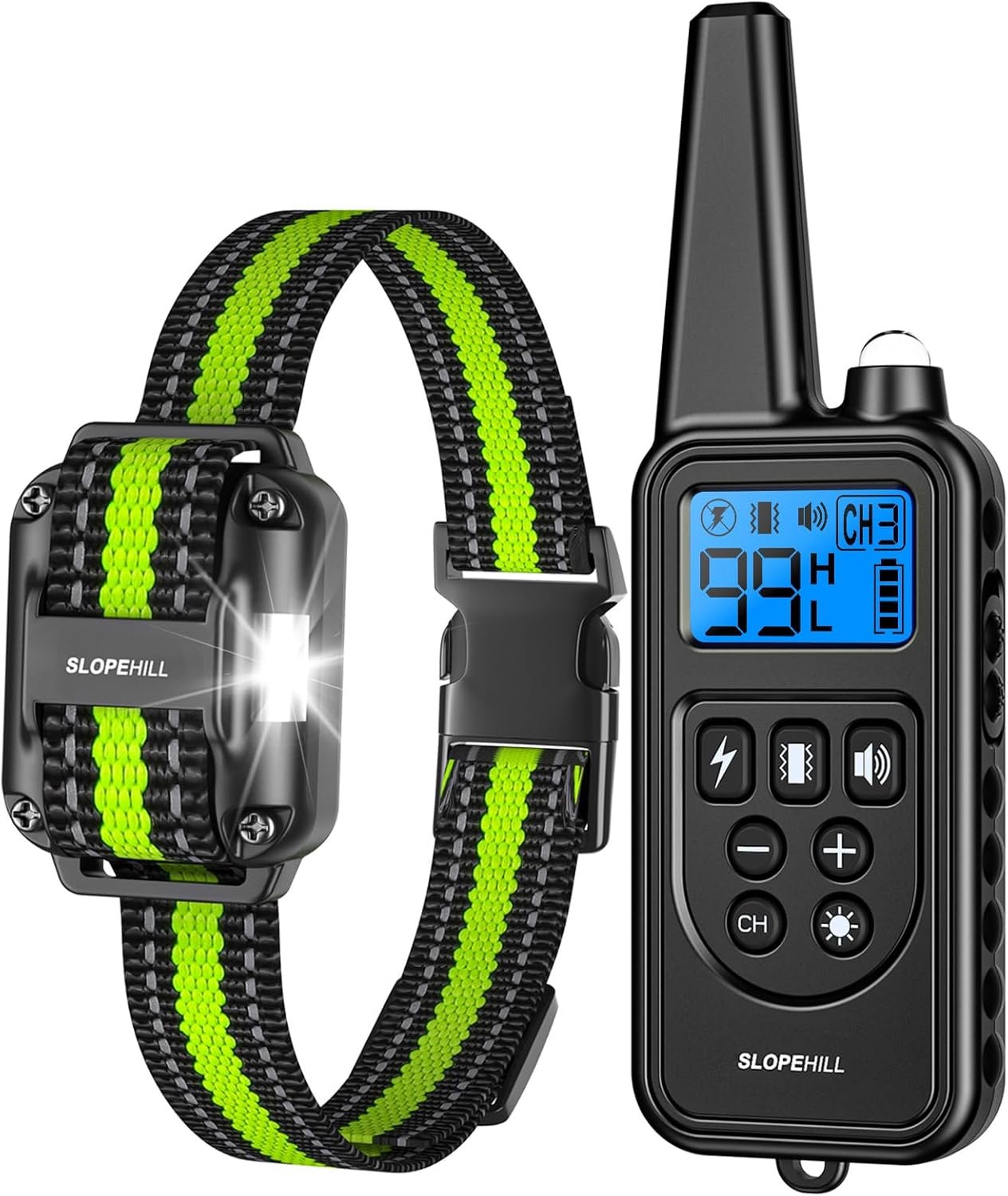 SLOPEHILL Dog Training Collar,4200FT Remote Shock Collar for Dogs 8-140lbs | IP68 Waterproof e Collar with Beep, Vibration, Safe Shock, Light ,No Shock Modes,Dog Collar with Removable Prongs,Green