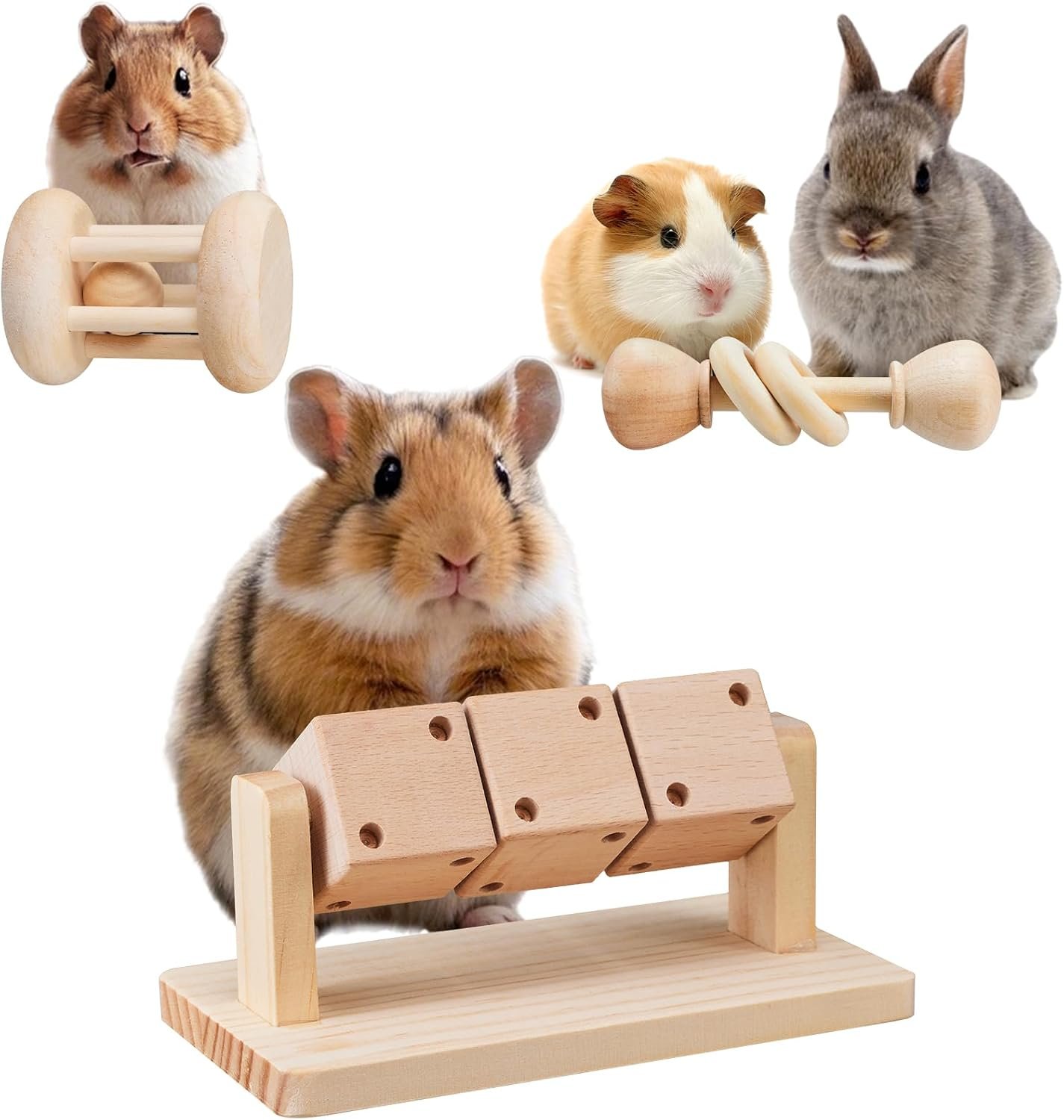 AOWPFVV Wooden Hamster Toys,Safe Rabbit Toys for Guinea Pigs | Small Animals,Chinchillas, Gerbils, Rats, Bunny,Rodents Teeth Care Toys for Cage