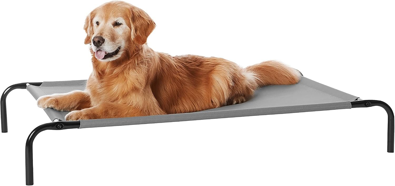 Amazon Basics Cooling Breathable Elevated Dog Bed with Metal Frame for Large Dogs, 51″ x 31″ x 8″, Grey