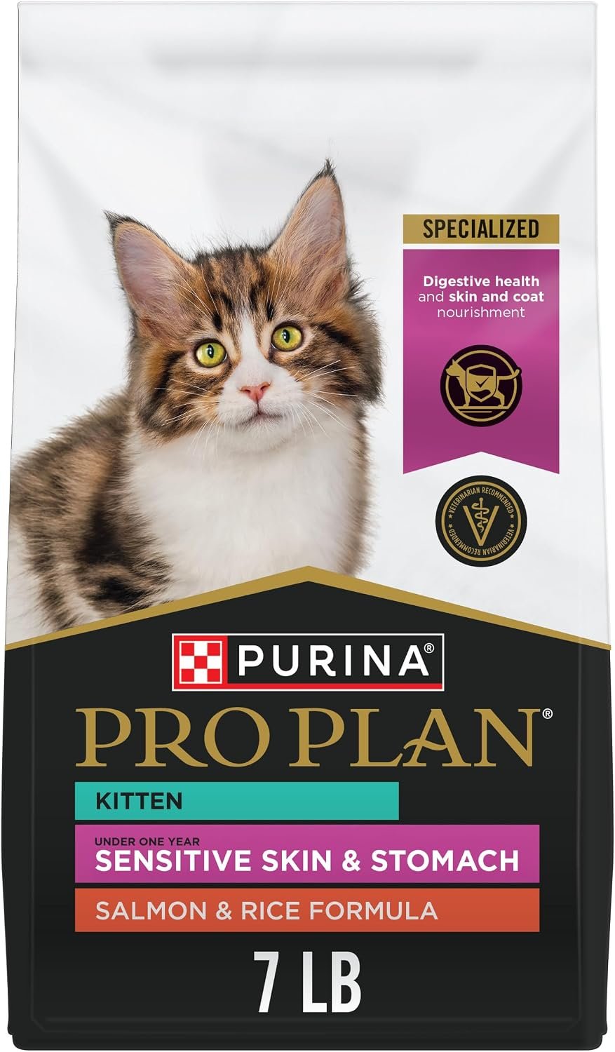 Purina Pro Plan Sensitive Skin and Stomach Kitten Food Salmon and Rice Formula – 7 lb.