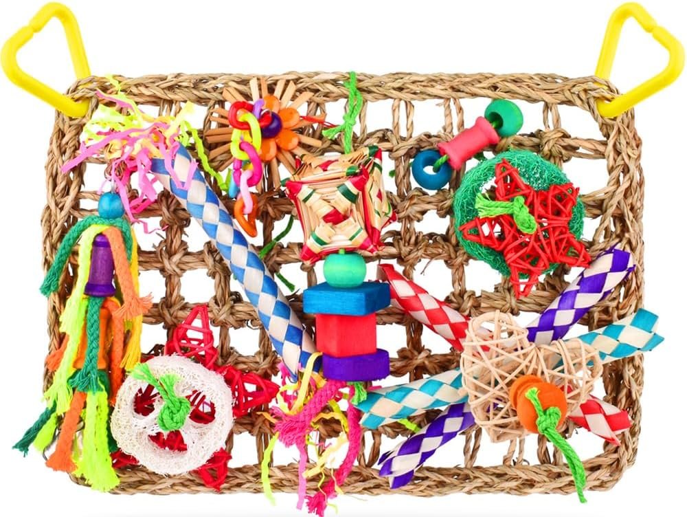 KATUMO Bird Toys, Large Bird Foraging Wall Toy, Woven Climbing Hammock Mat