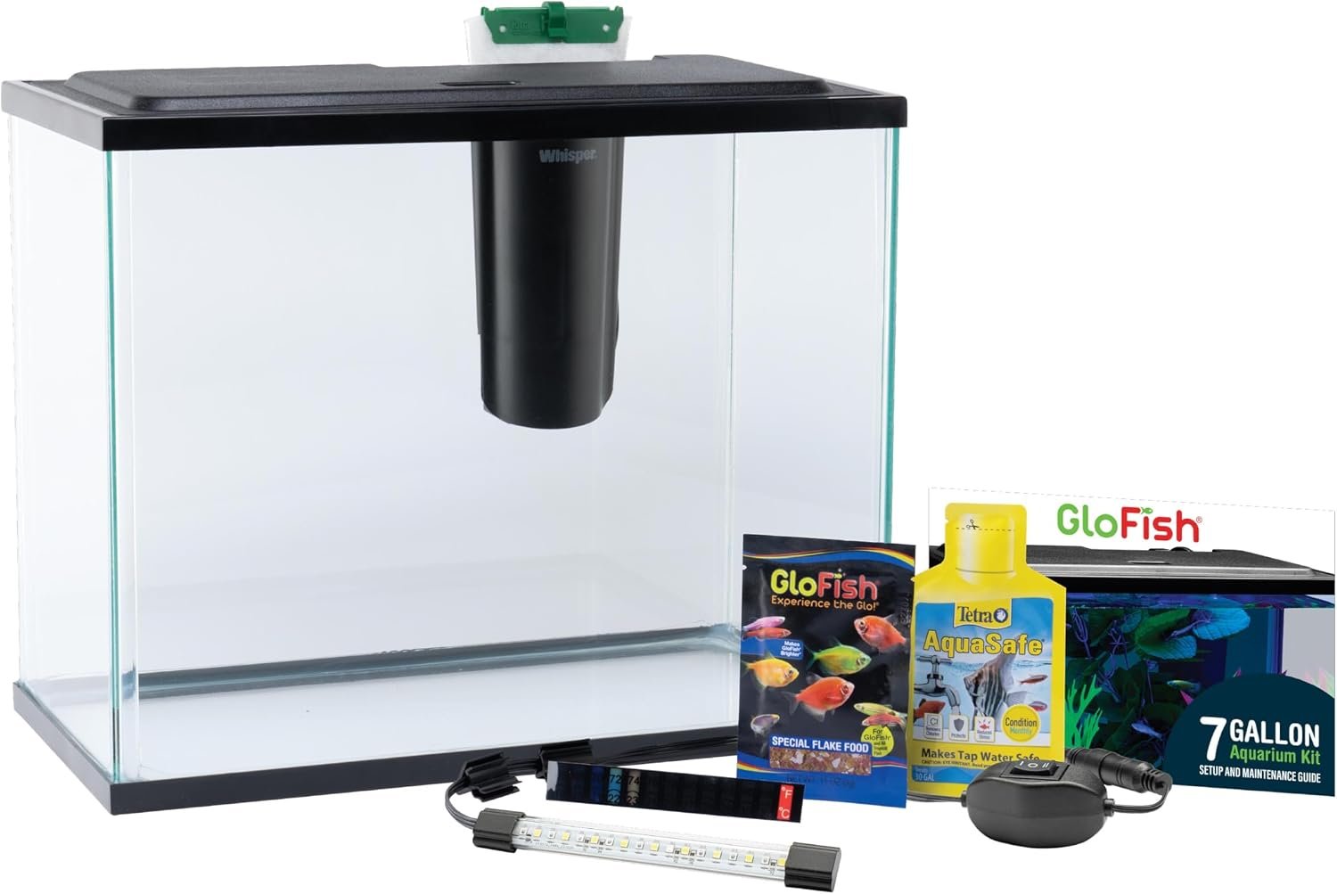 GloFish Aquarium Starter Kit, 6.6 Gallon Fish Tank, Includes Blue & White LED Lights, Tetra Whisper Bio-Bag Filter & Thermometer