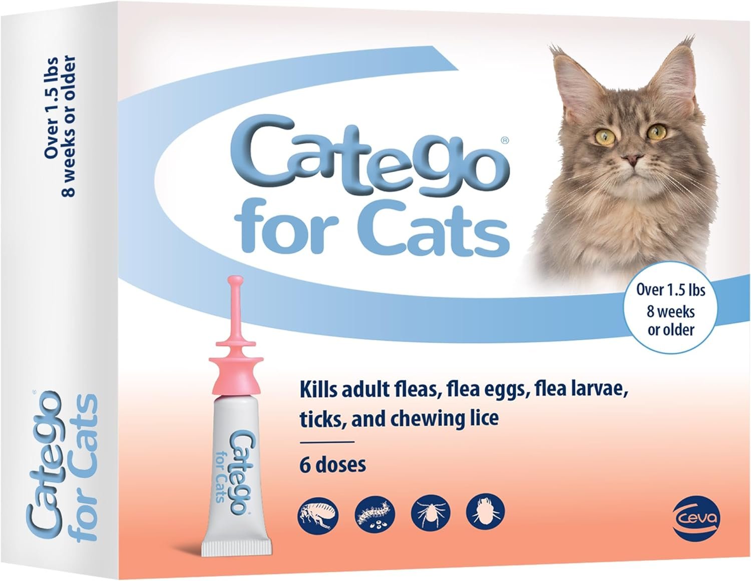 Catego Flea and Tick Prevention for Cats – Over 1.5 lbs, 6 Month Supply