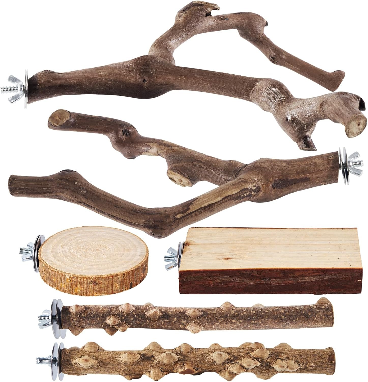 LIMIO 6-Piece Bird Perch Set – Natural Wood Grape Sticks, Paw Grinding Forks, Bird Stand & Toys for Parakeets, Cockatiels, Conure, Budgies